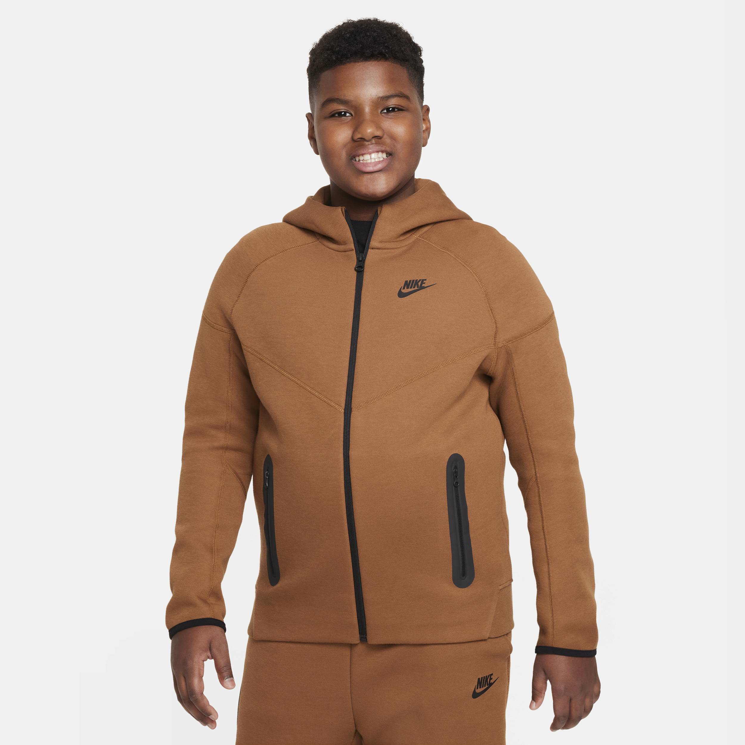 Nike Sportswear Tech Fleece Big Kids' (boys') Full-zip Hoodie (extended Size) In Brown