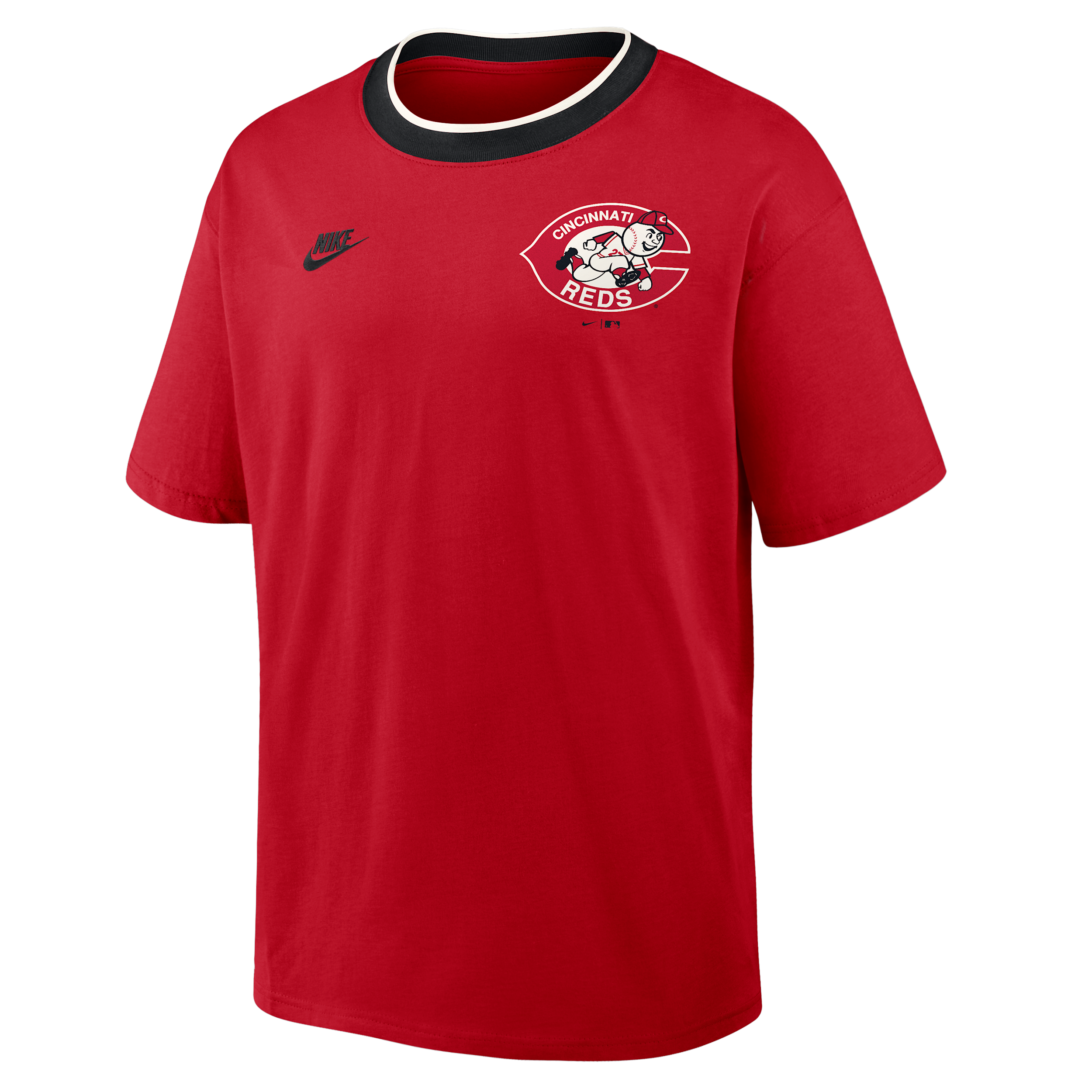 Cincinnati Reds Cooperstown Ringer Nike Men's MLB T-Shirt in Red | 045Q0H6JR75-N3R