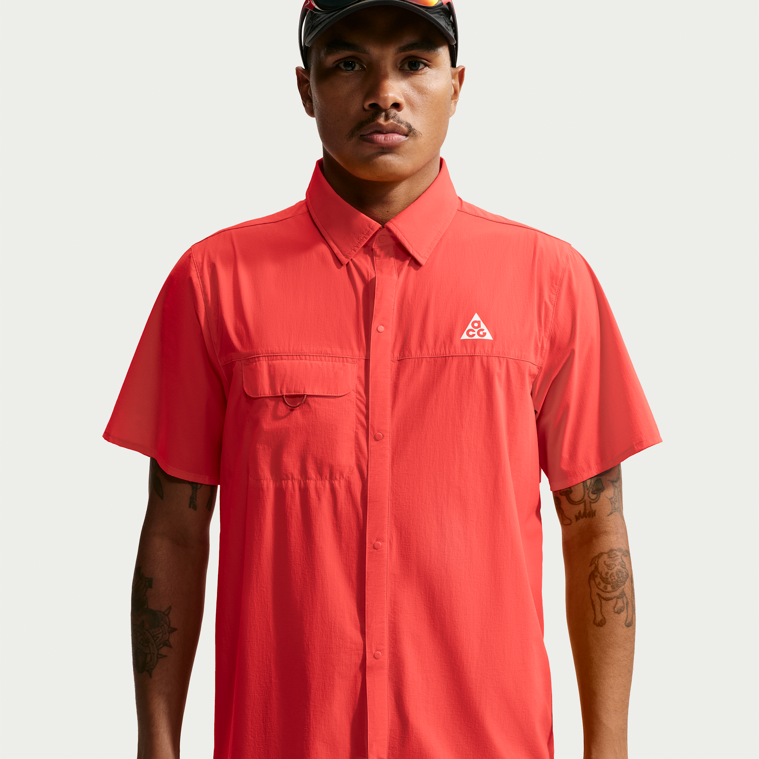 Men's Nike ACG Aireez Button-Up Trail Running Top in Red | IQ4918-696