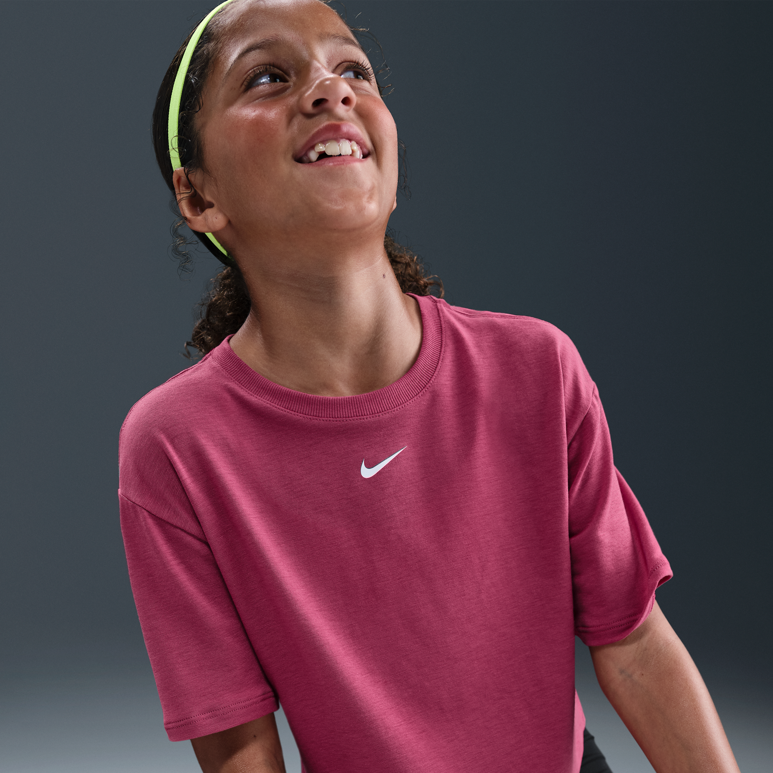 Nike One Relaxed Big Kids' (girls') Dri-fit Short-sleeve Top In Brown
