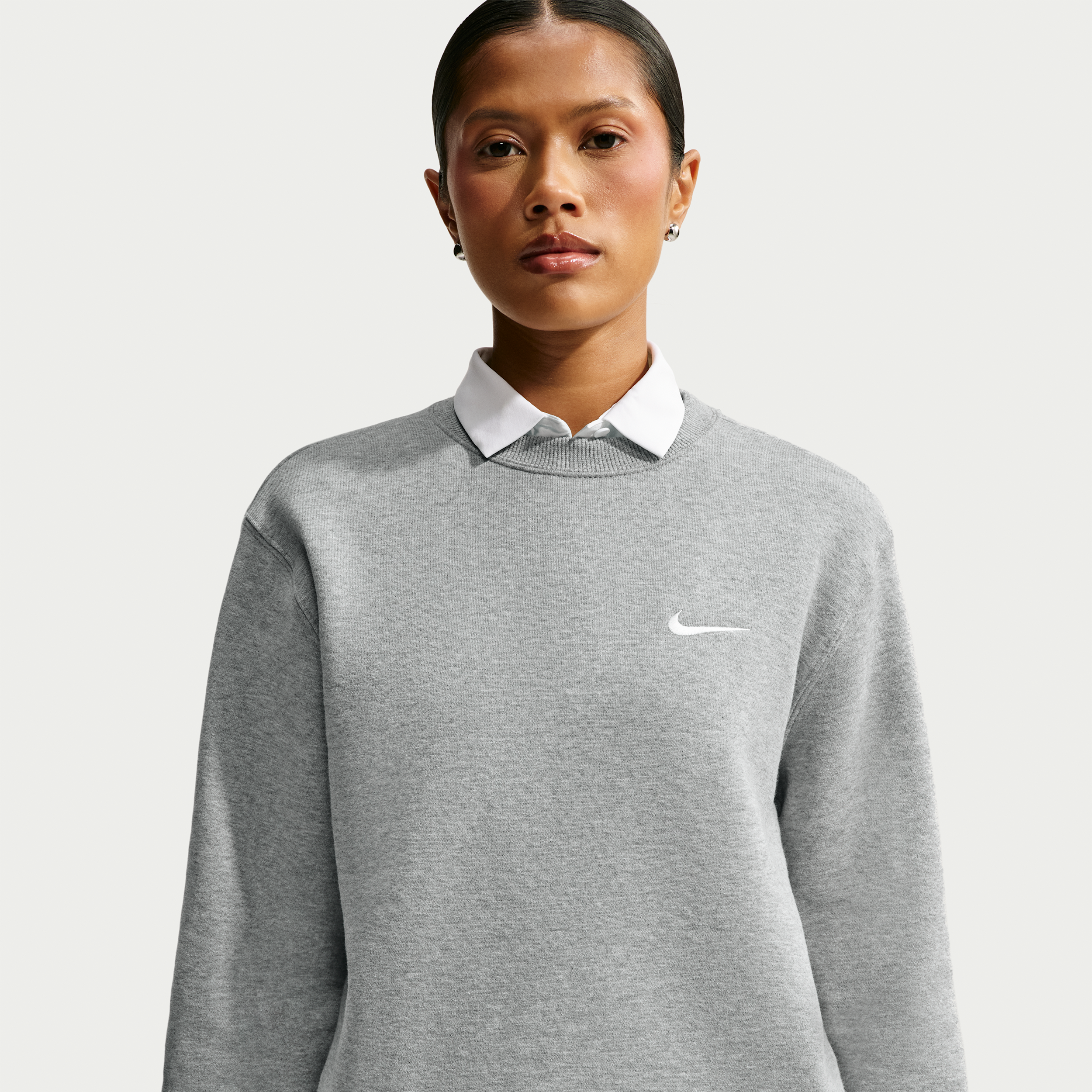 Nike Women's Studio Fleece Medium Weight Standard Fit Crew in Grey | IR8293-063