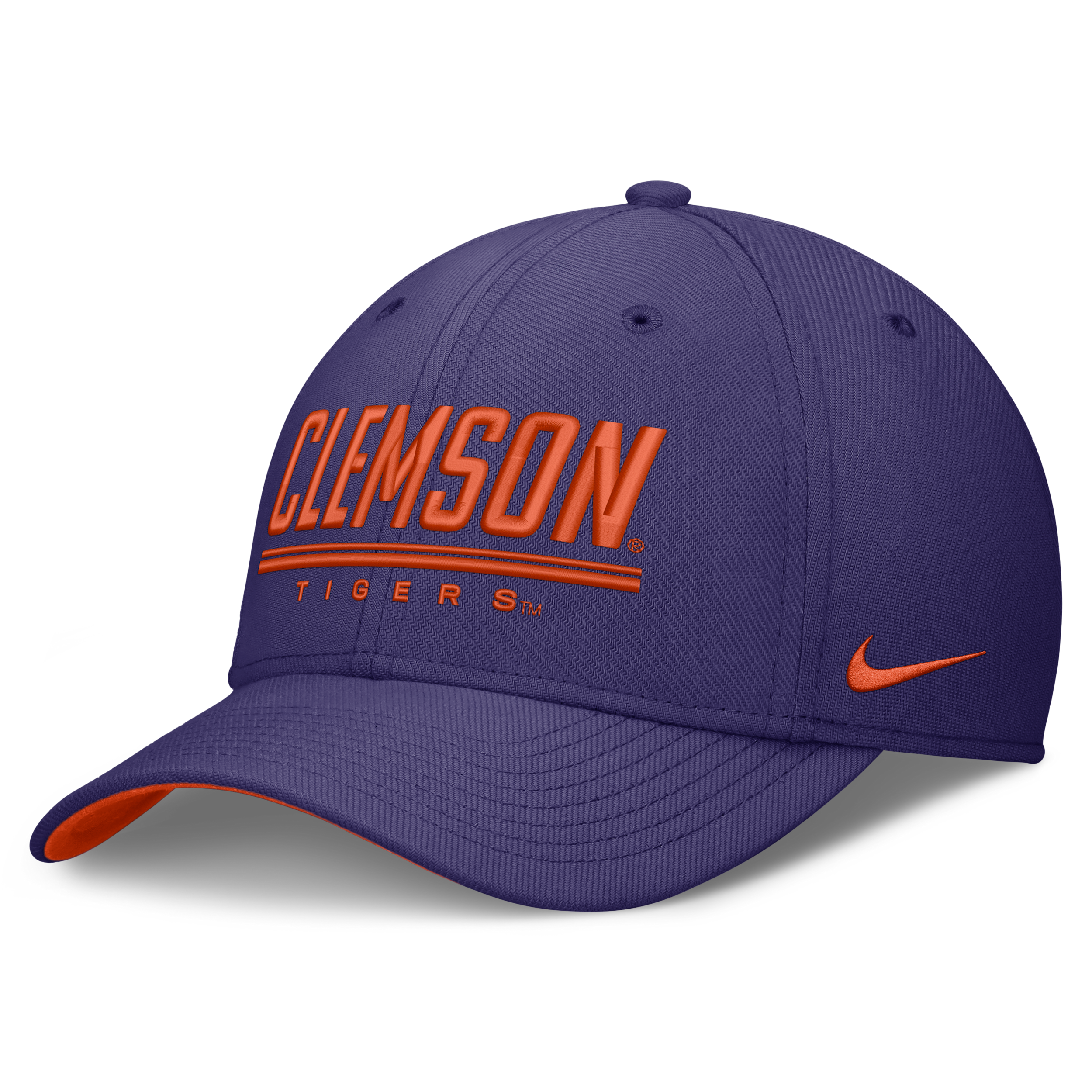 Nike Adult Clemson Tigers Orchid Rise Swooshflex Dri-Fit Game Day Structured Hat, Men's, Medium/Large, Purple