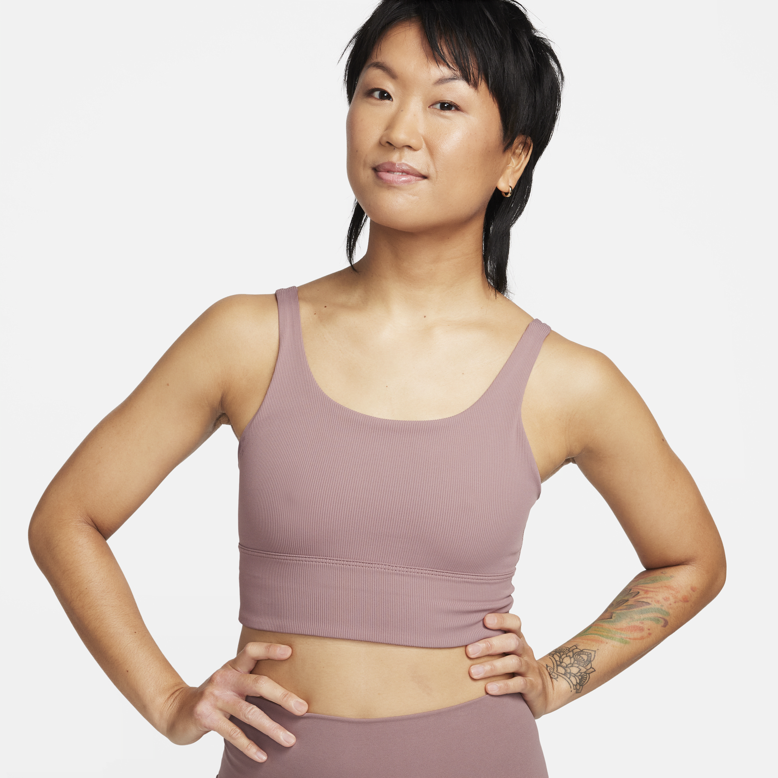 Shop Nike Women's Zenvy Rib Light-support Non-padded Longline Sports Bra In Purple