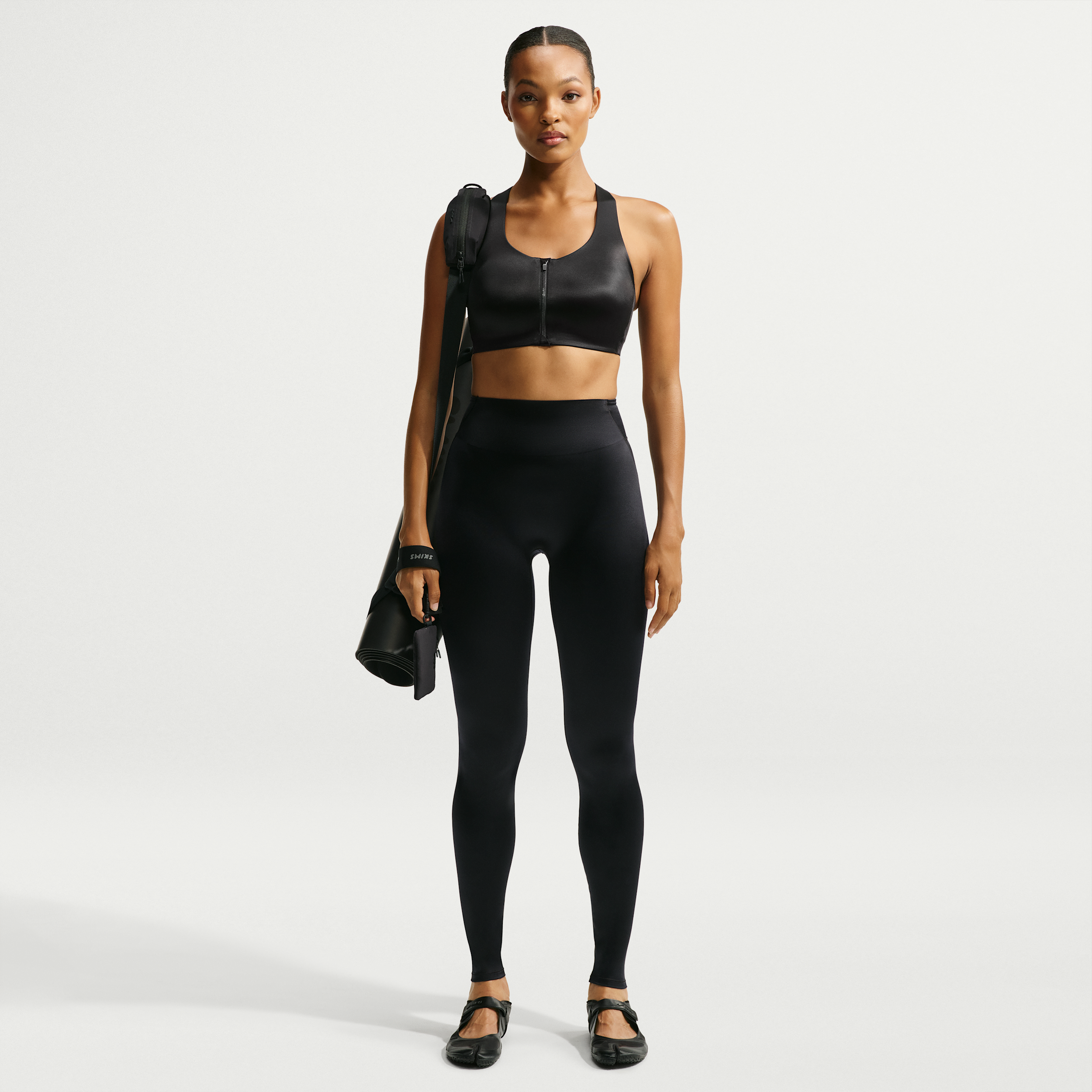 Nike Women's SKIMS Satin Shine High-Waisted Bonded 29" Leggings in Black | IR8690-054