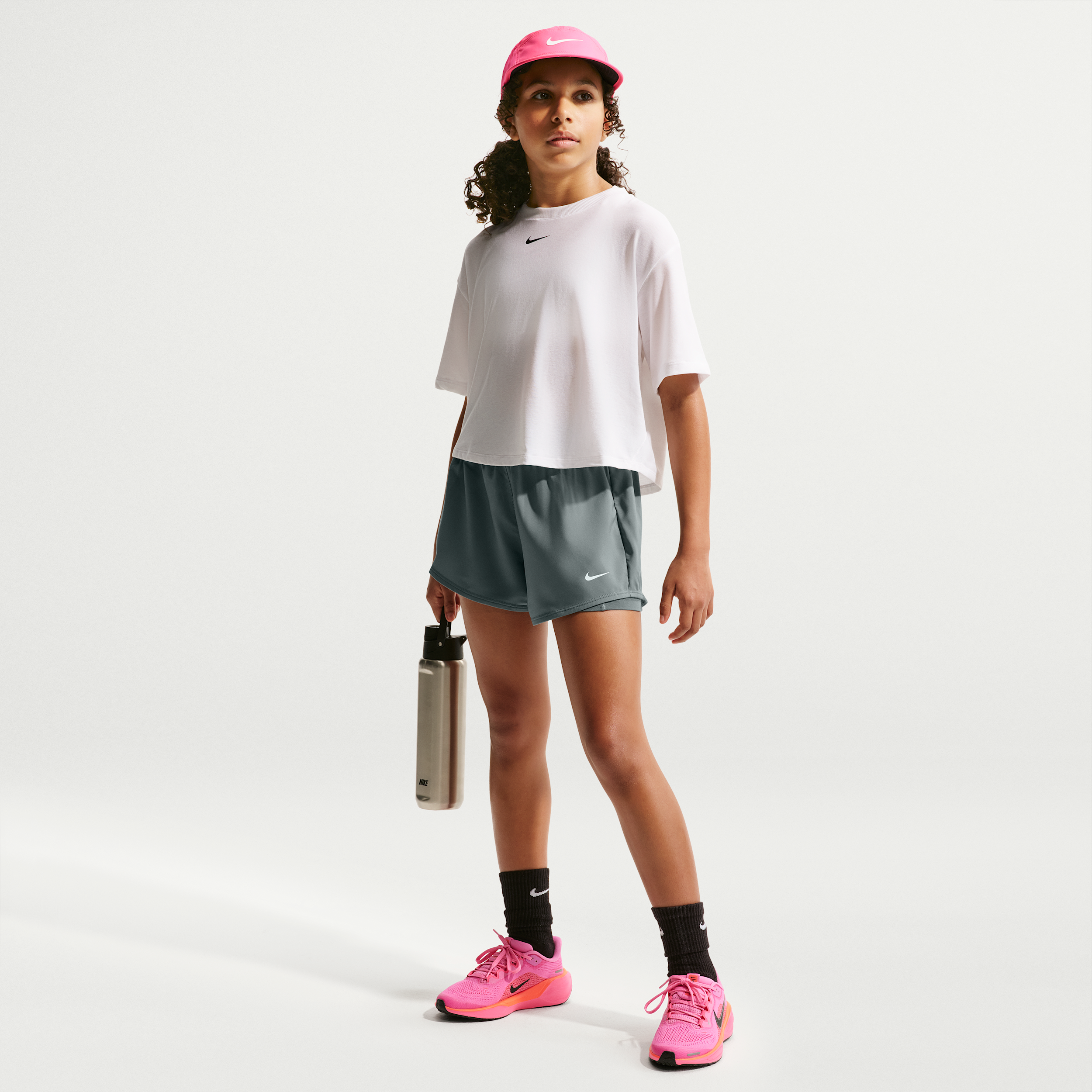 Nike Women's One Girls' Dri-FIT 3" 2-in-1 Shorts in Grey | HF8237-084