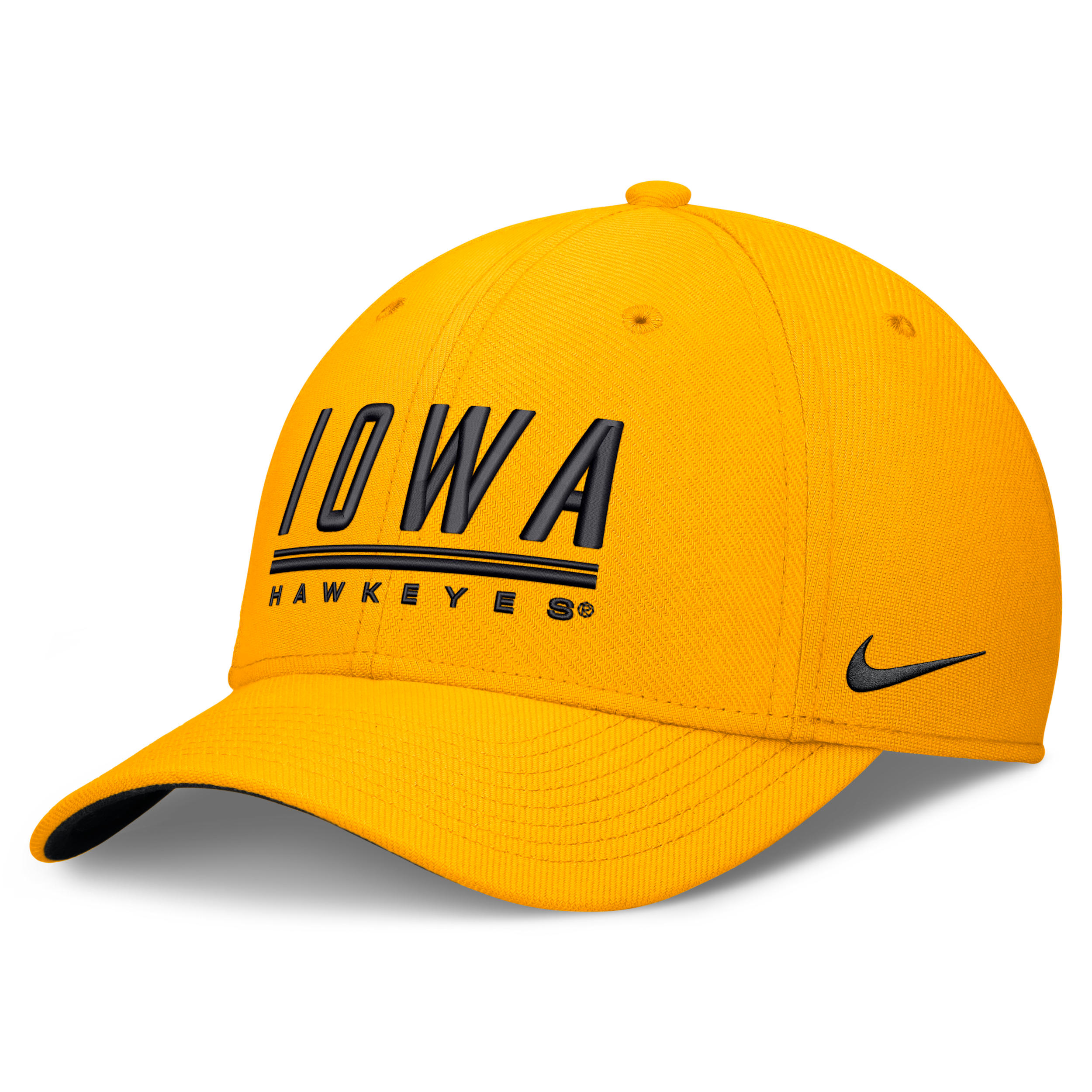 Nike Adult Iowa Hawkeyes Gold Rise Swooshflex Dri-Fit Game Day Structured Hat, Men's, L/XL, Yellow