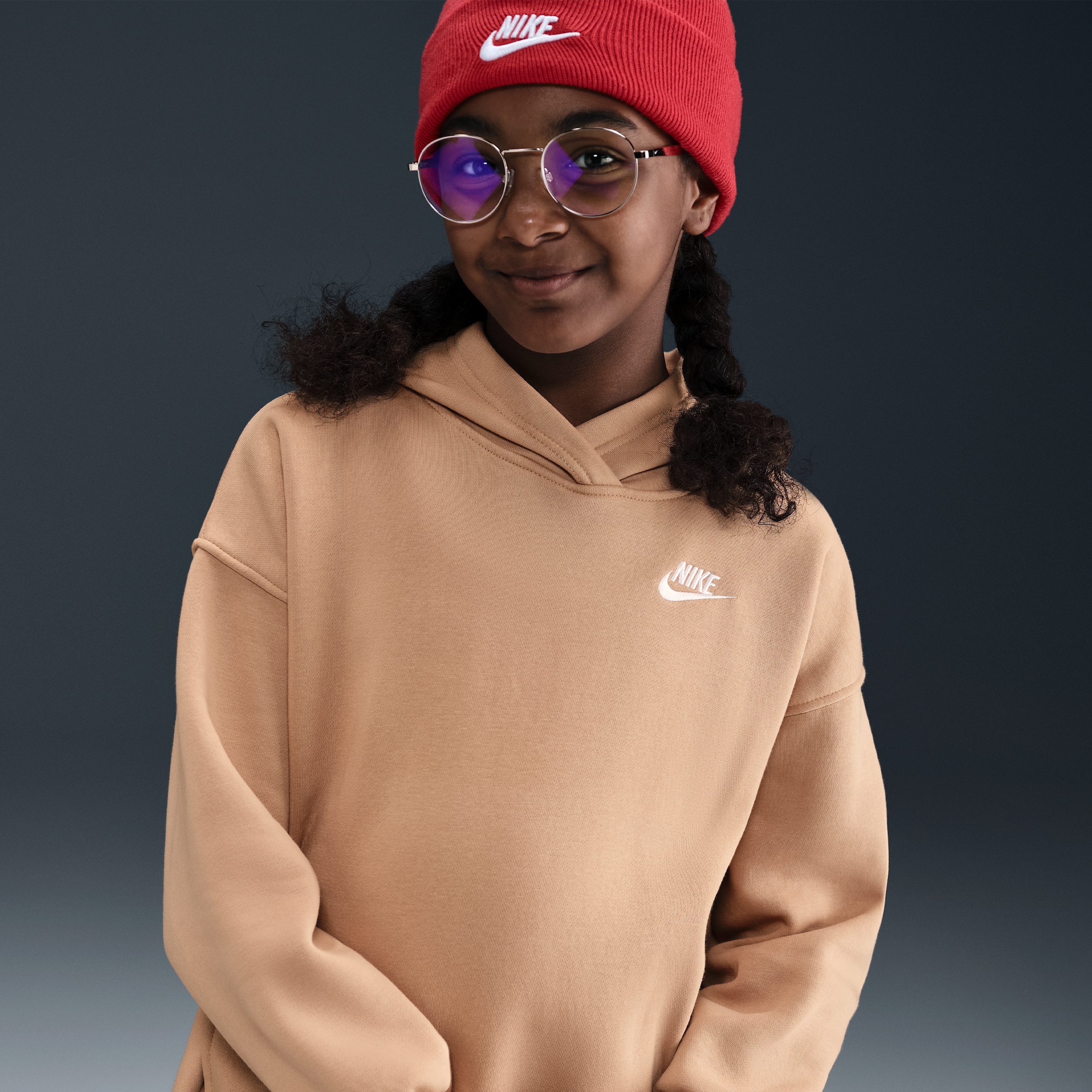 Nike Sportswear Club Fleece Big Kids' Oversized Pullover Hoodie in Brown | FZ5579-200