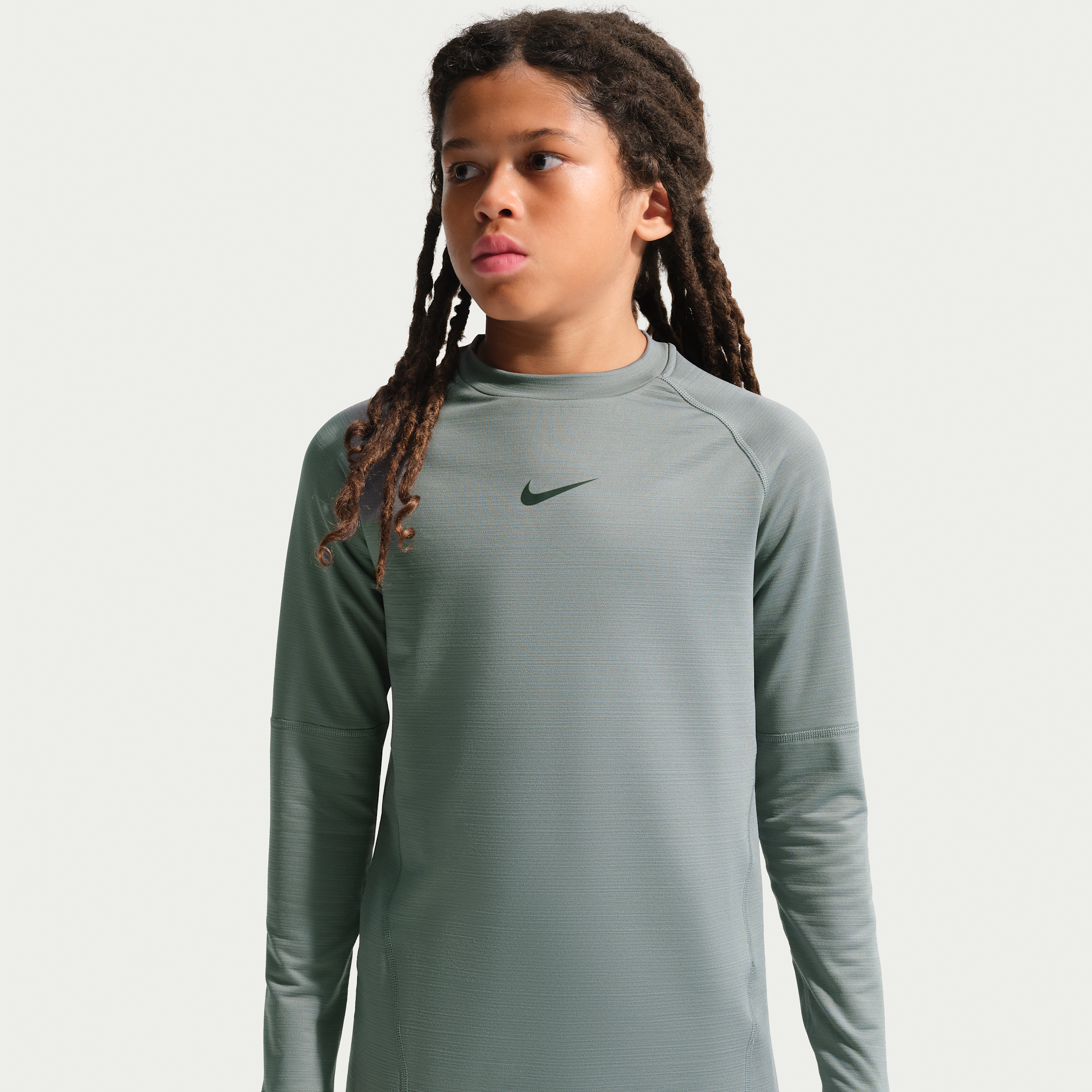 Nike Pro Big Kids' (Boys') Dri-FIT Long-Sleeve Crewneck Top in Grey | IO9010-084