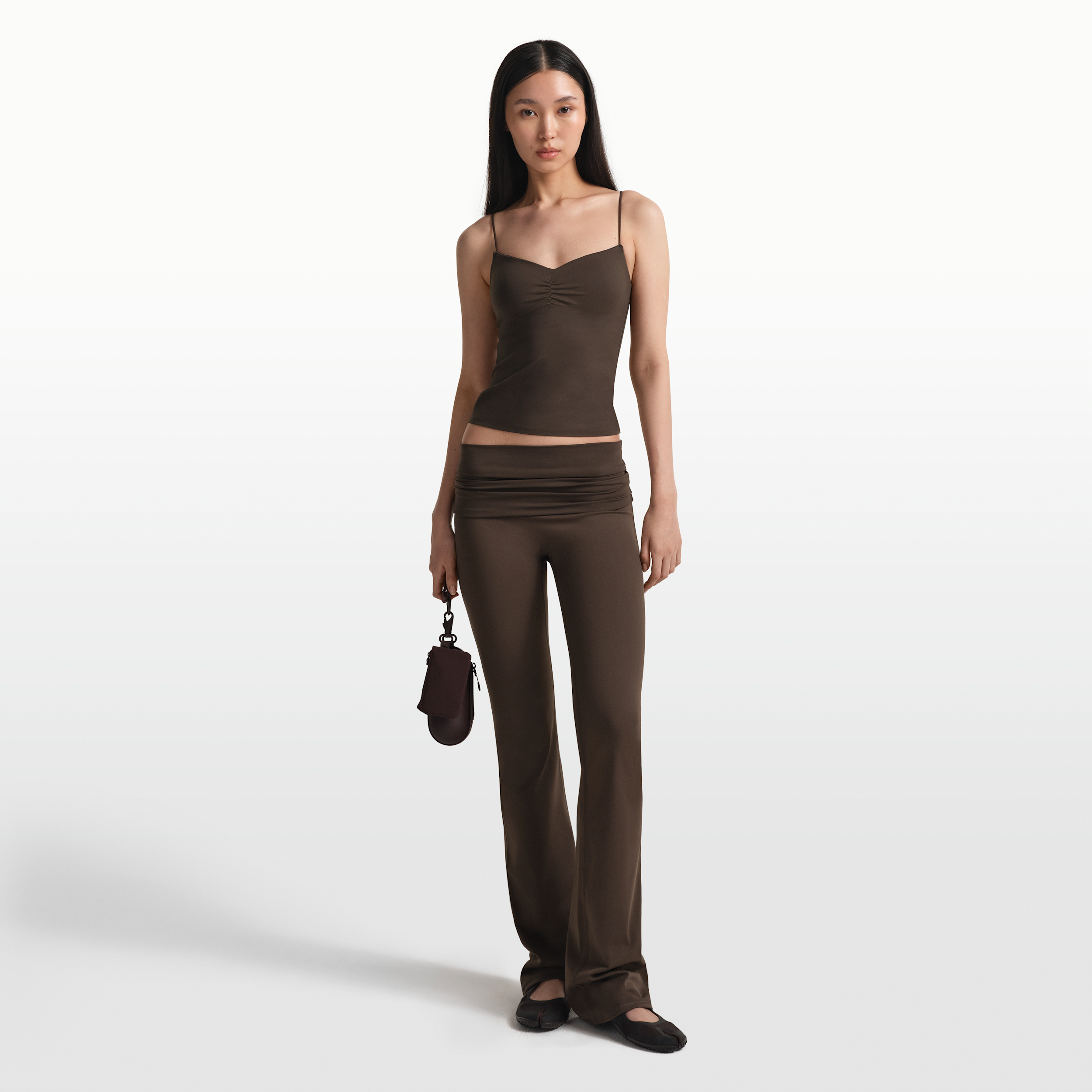 Nike Women's SKIMS Matte Flared Fold-Over Waistband Pants in Brown | BOLEG9493W-DSP