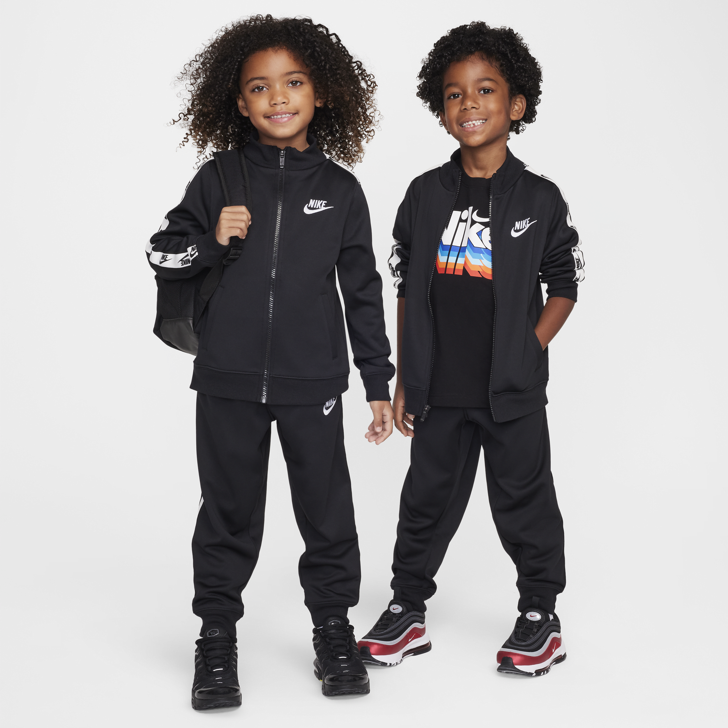 Nike Dri-fit Little Kids' 2-piece Full-zip Set With Logo Taping In Black