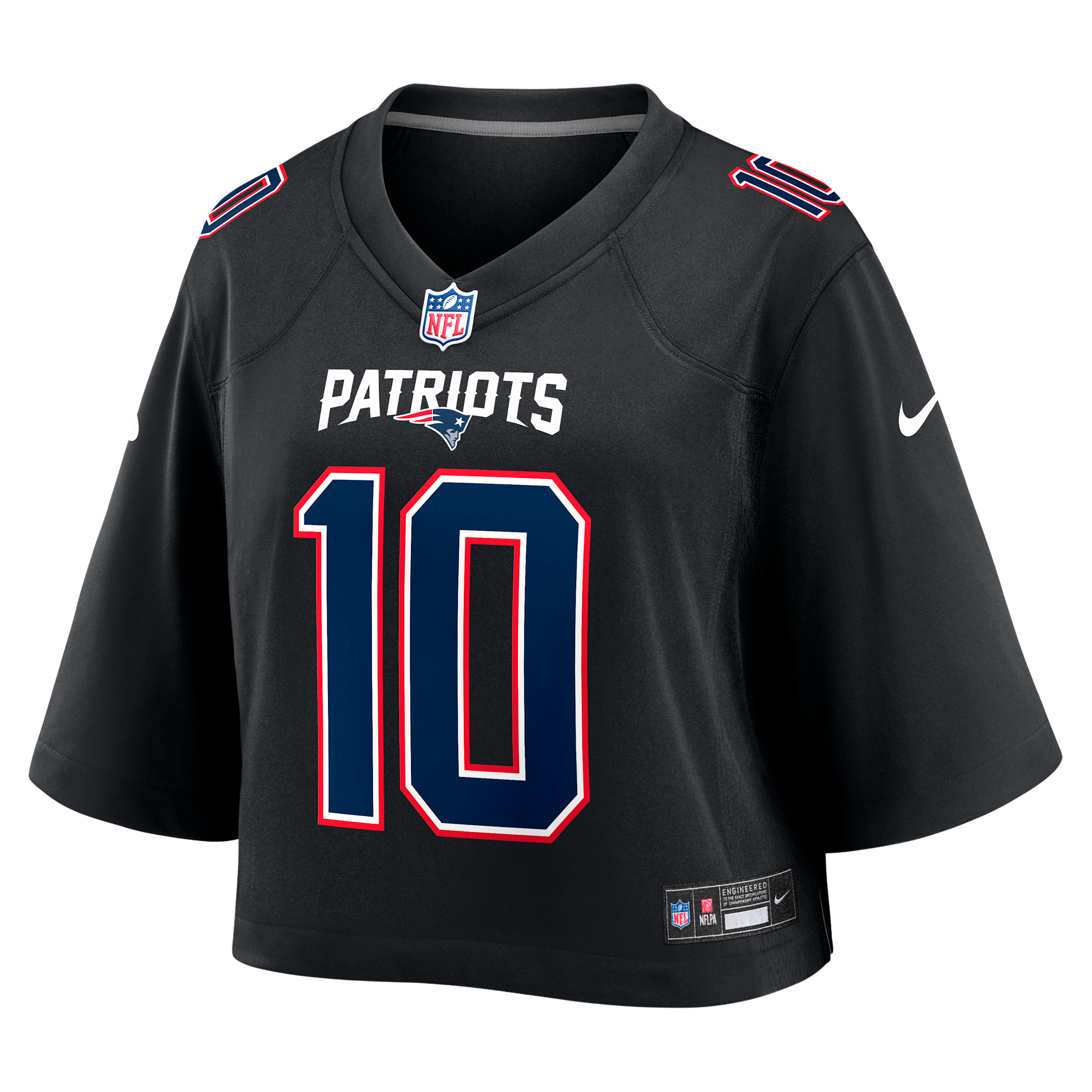 Drake Maye New England Patriots Nike Women's NFL Cropped Tundra Game Jersey in Black | WCJF00A8KF-HL5
