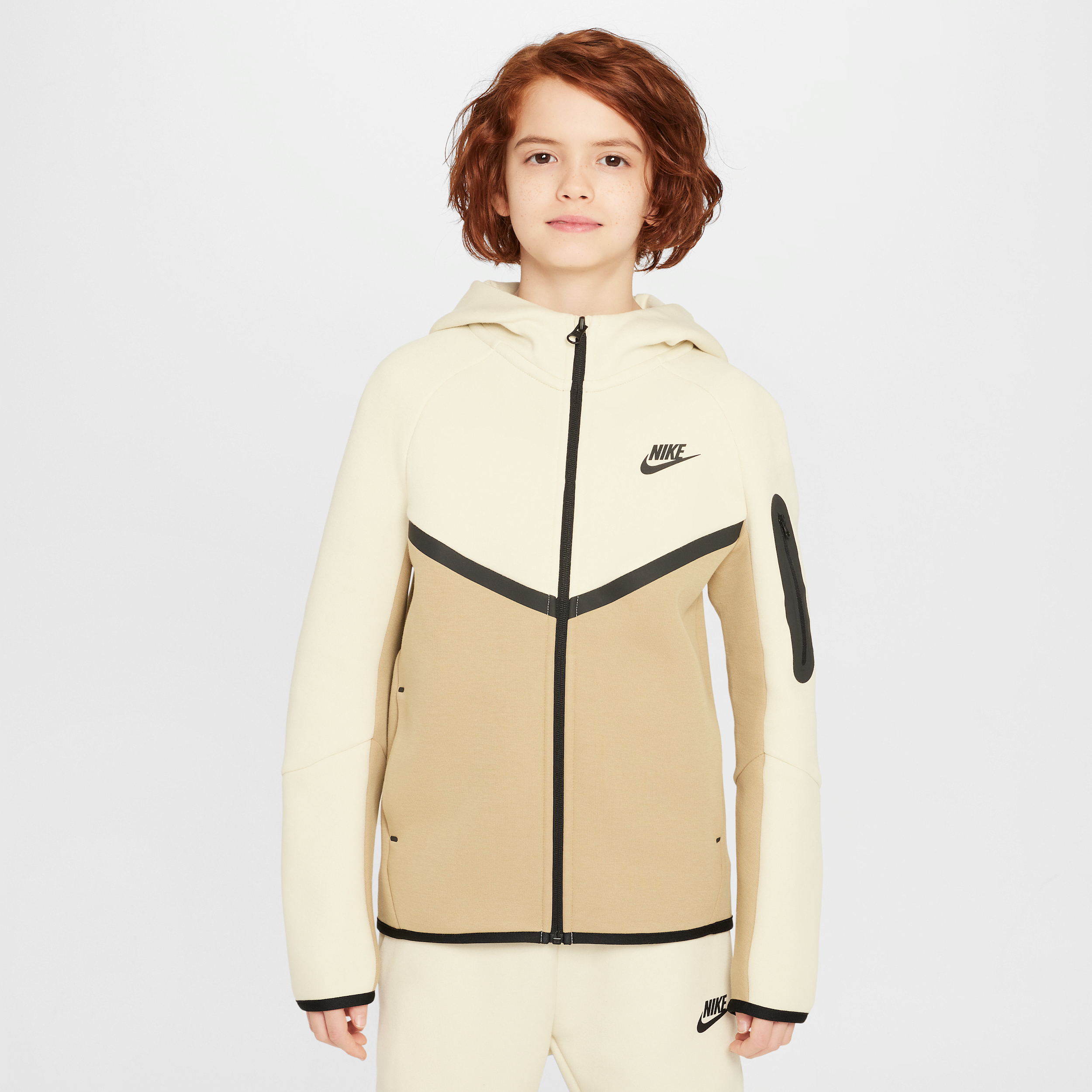Nike Sportswear Tech Fleece Big Kids' Full-zip Hoodie In Brown