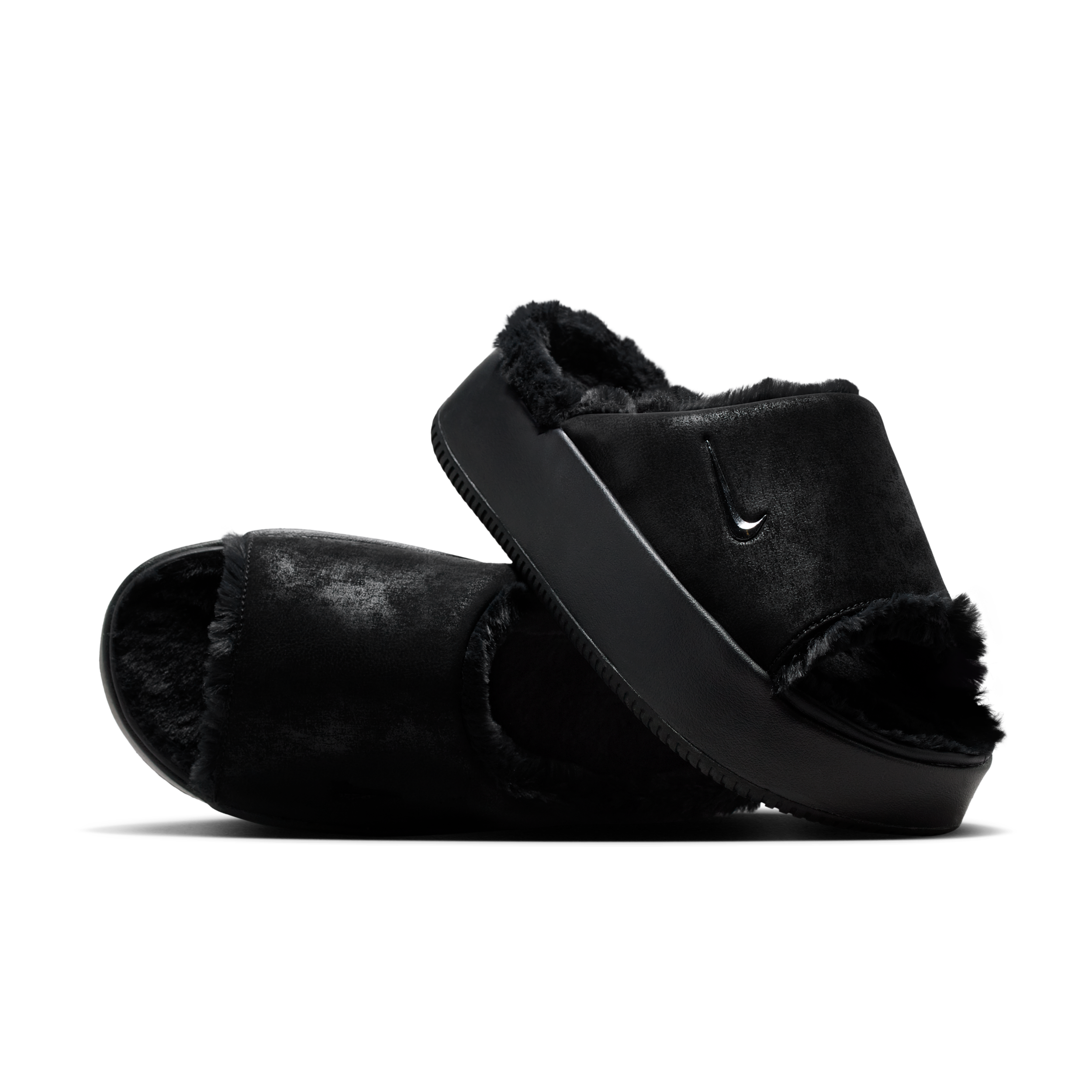 Nike Women's Calm Elevation Fur Slides In Black