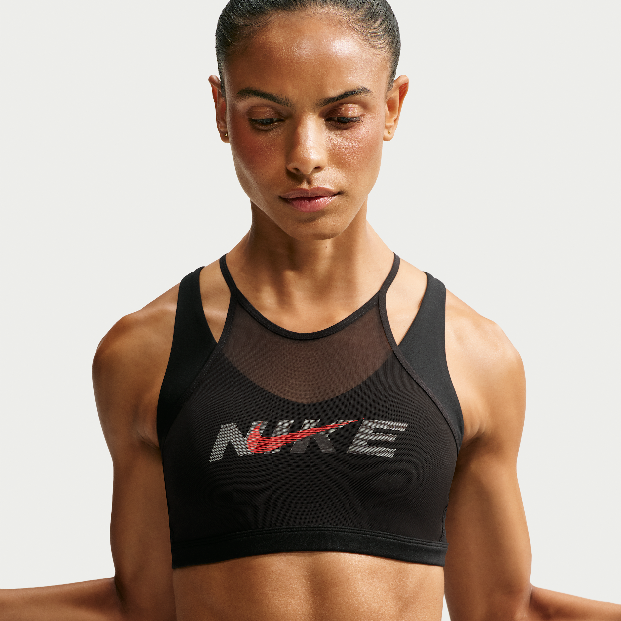 Nike Women's One Light-Support Padded Sports Bra in Black/Smoke Grey/University Red Size: XS