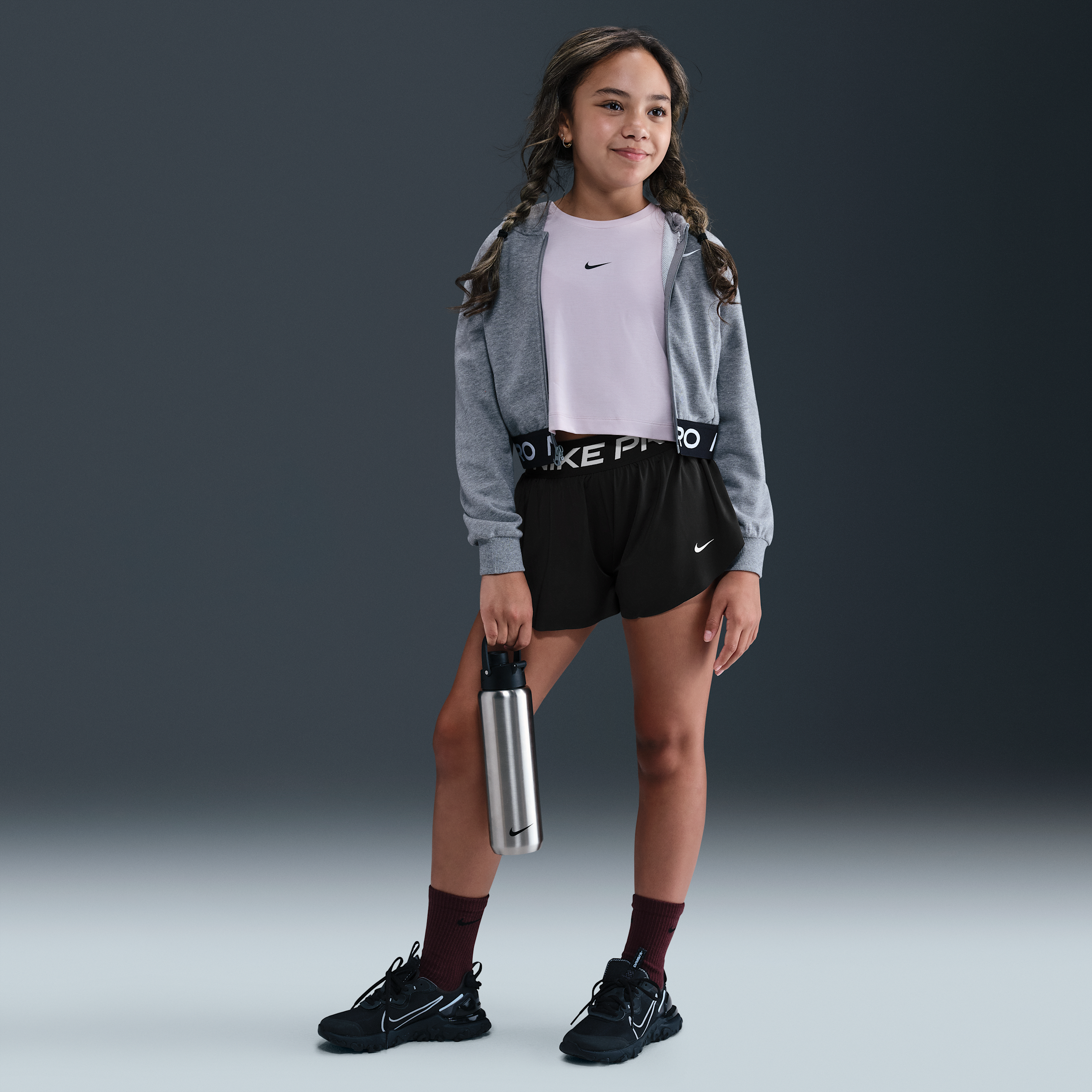 Nike Pro Big Kids' (Girls') Dri-FIT 2-in-1 Shorts in Black | II3640-010