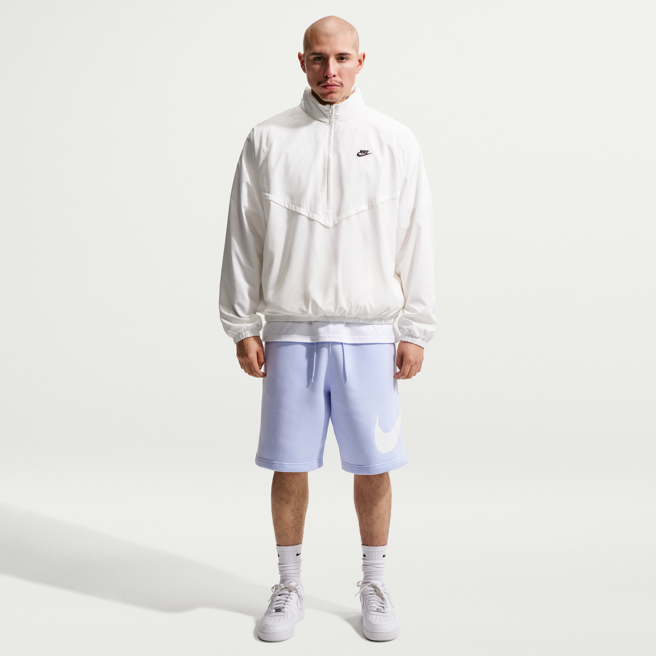Nike Men's Club Fleece Swoosh Graphic Shorts in Hydrogen Blue/Hydrogen Blue/White Size: Small