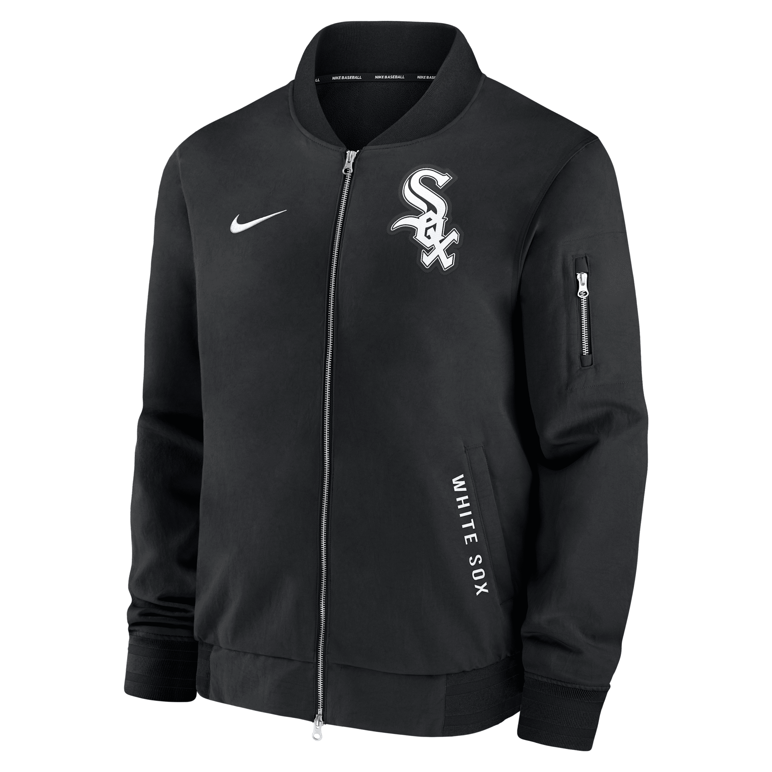 Nike Chicago White Sox Authentic Collection Dugout Men's Mlb Full-zip Bomber Jacket In Black