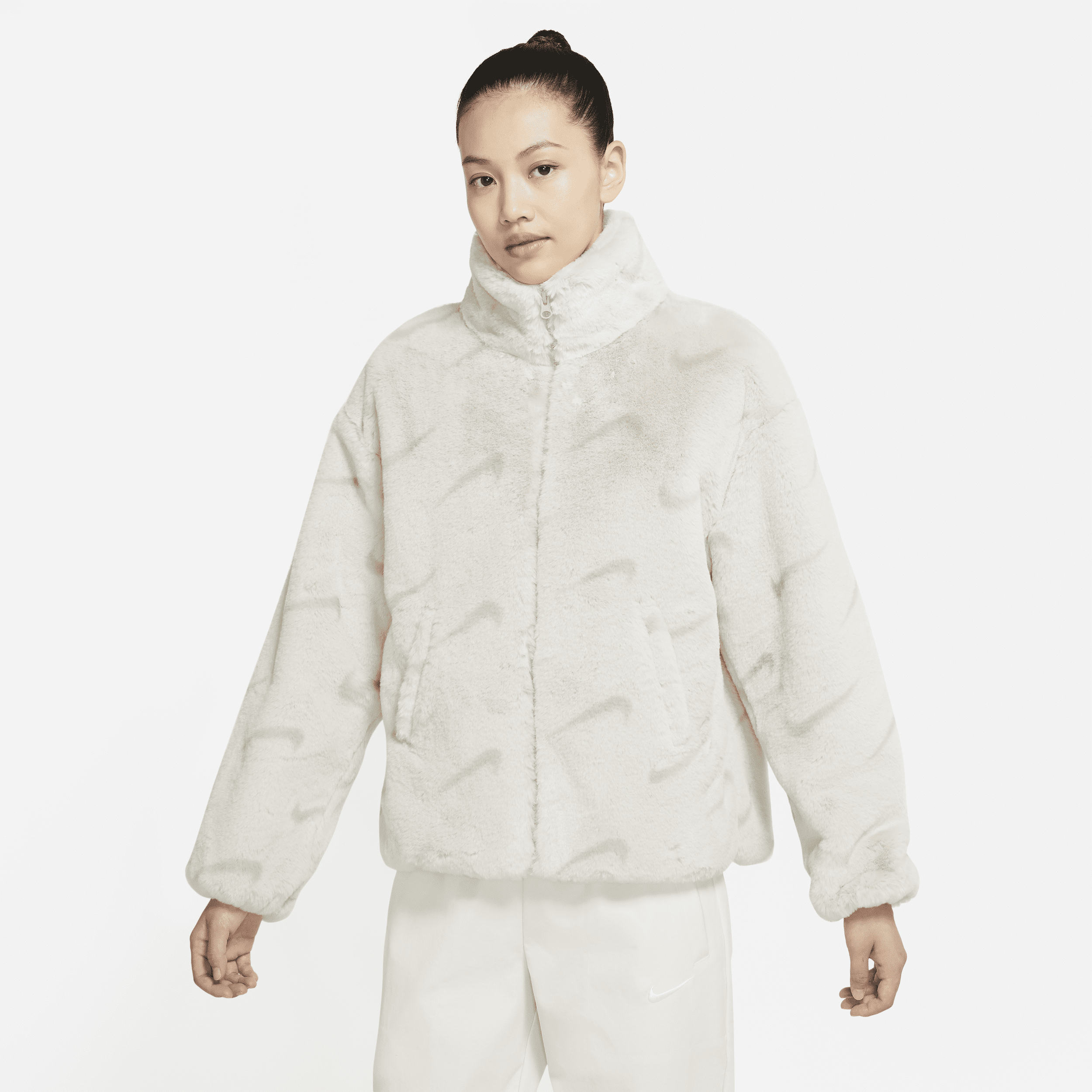 Nike Women's  Sportswear Plush Printed Faux Fur Jacket In Grey