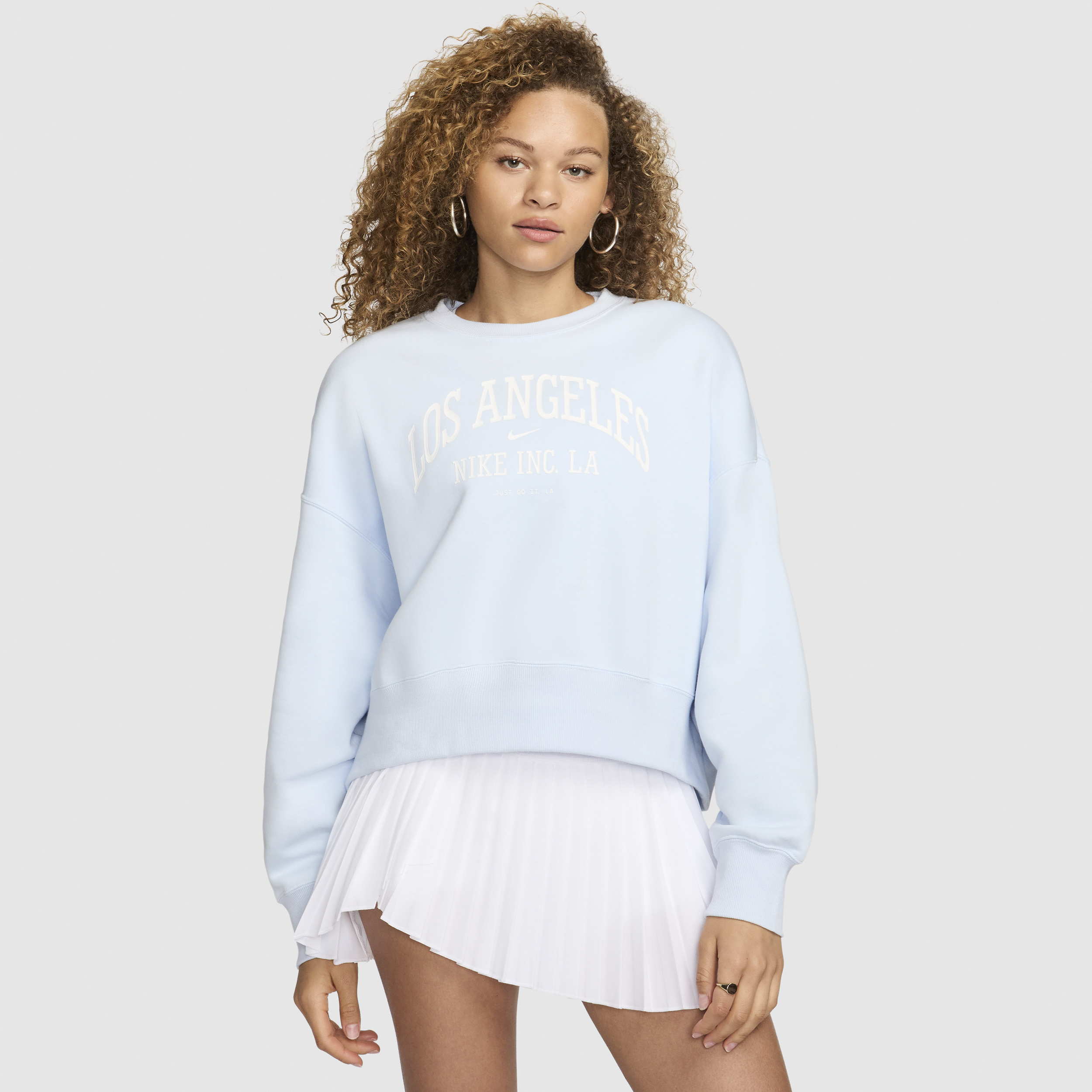 Shop Nike Women's  Sportswear Phoenix Fleece Over-oversized Crew-neck Graphic Sweatshirt In Blue