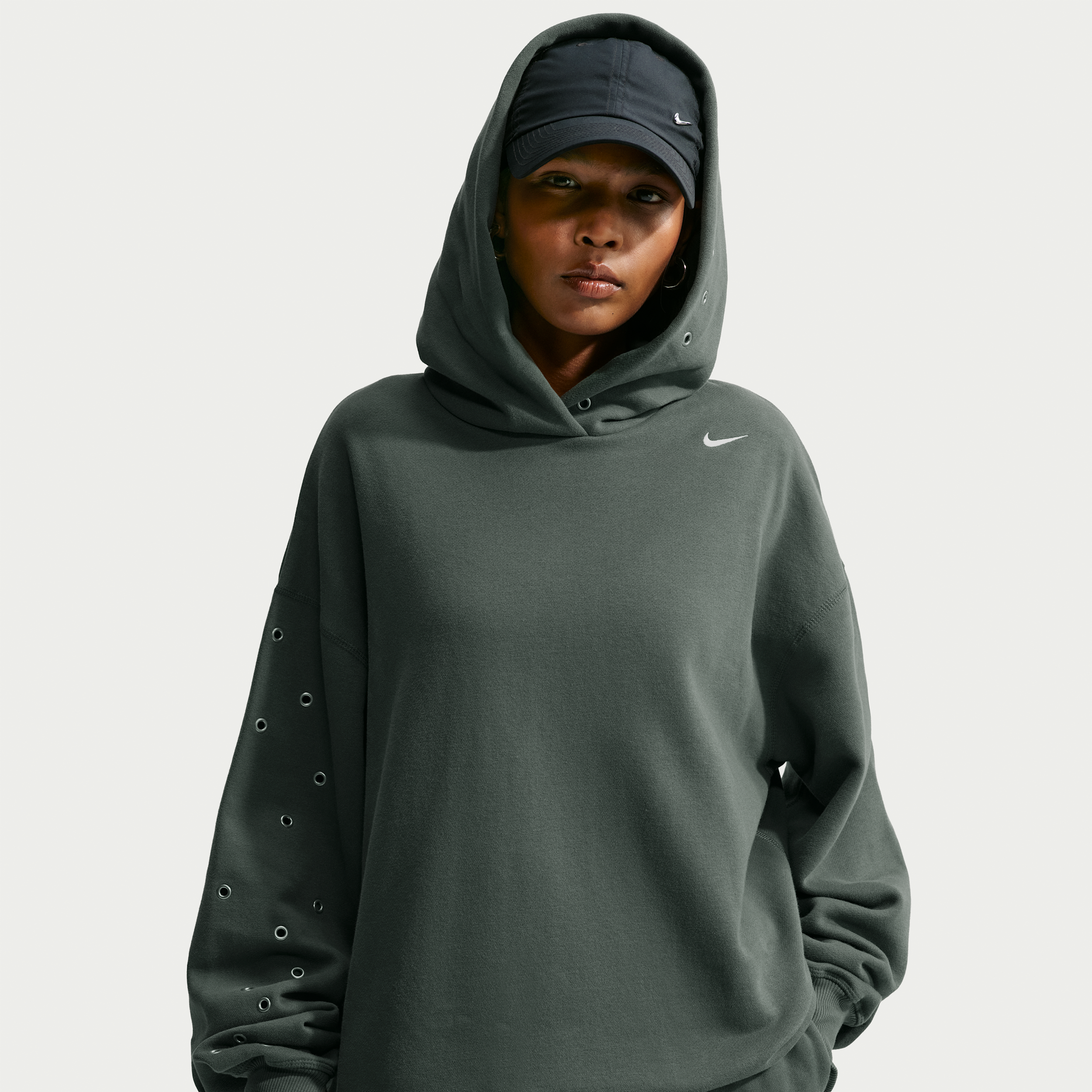 Nike Women's Studio Fleece Weight Oversized Pullover Hoodie in Green | IX7043-303