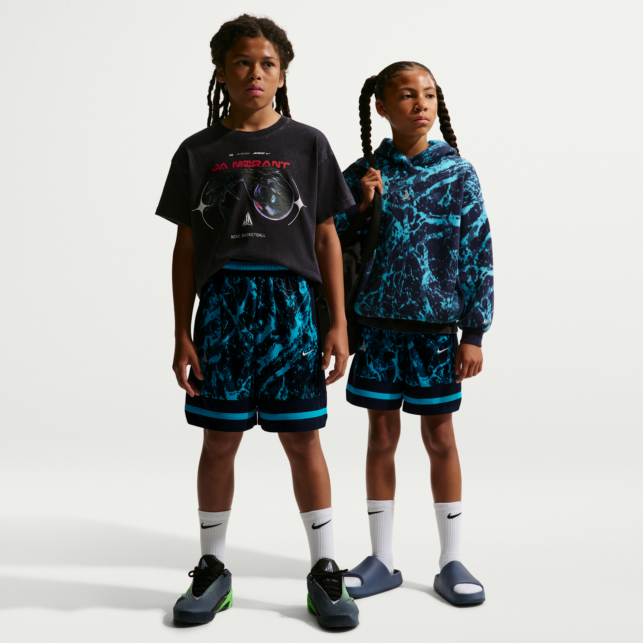 Nike Kids' Ja Morant Dri-FIT Printed Game Short, Medium, Obsidian/Lt Current Blue