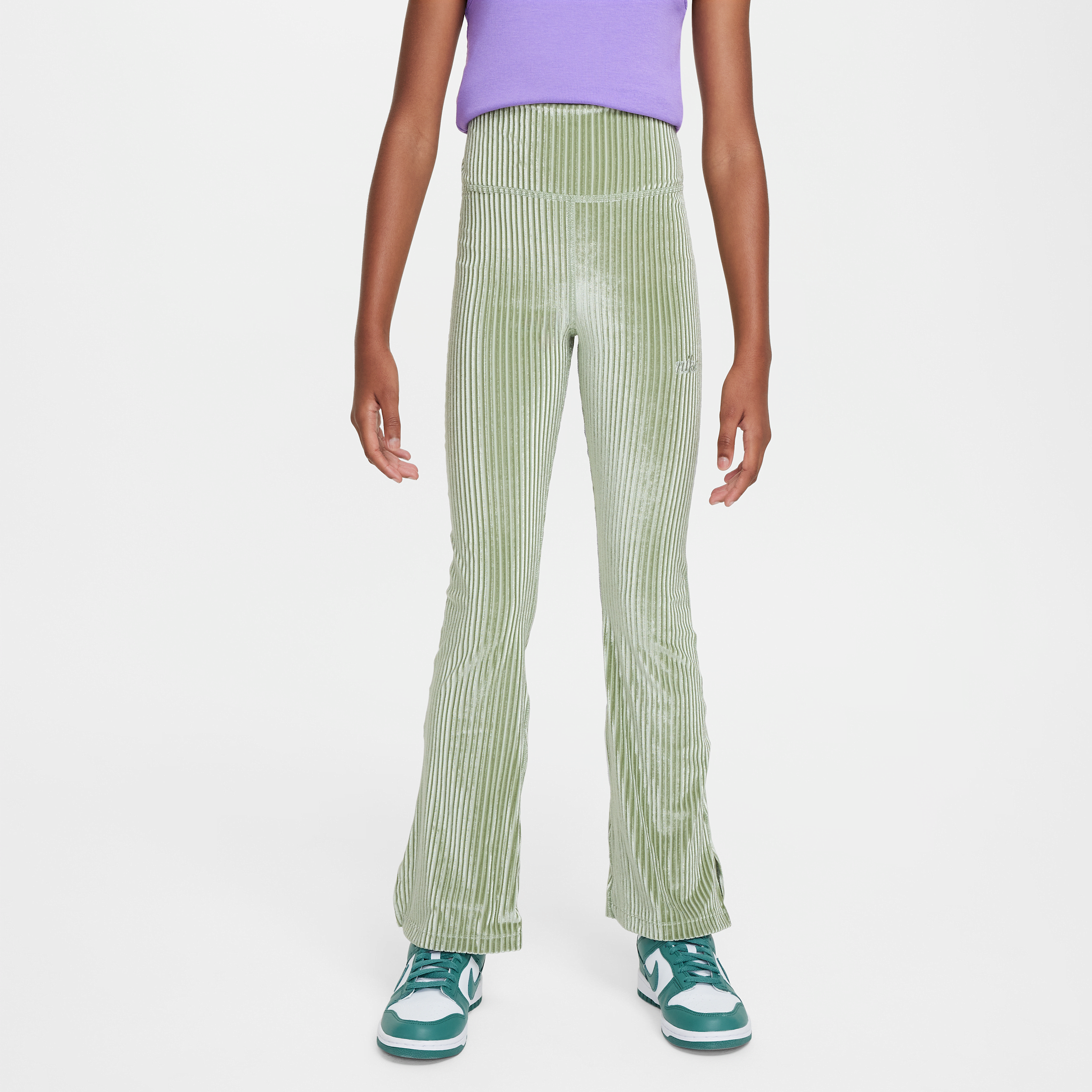 Nike Sportswear Big Kids' (girls') High-waisted Flared Ribbed Leggings In Green