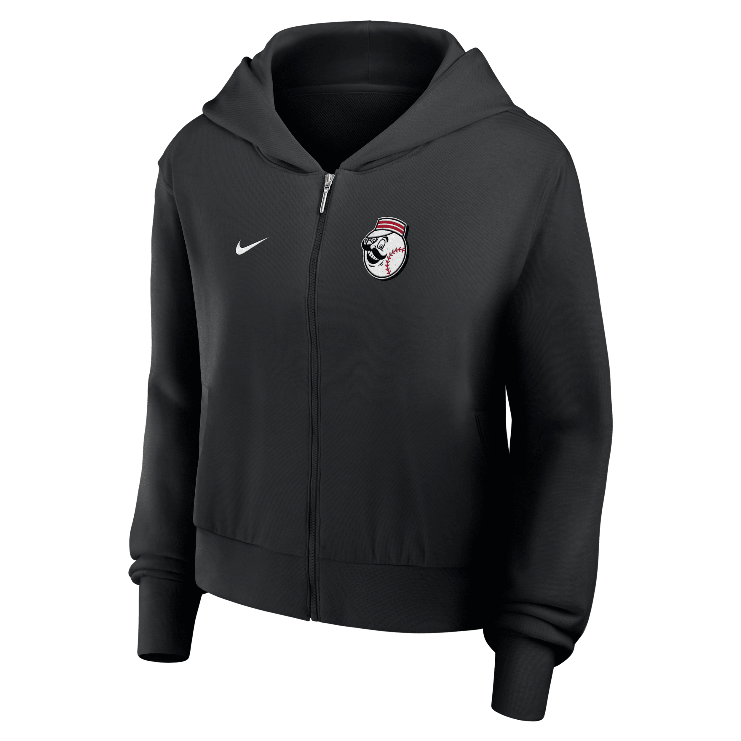 Nike Black Cincinnati Reds Cropped Chill Full-zip Hoodie In Black