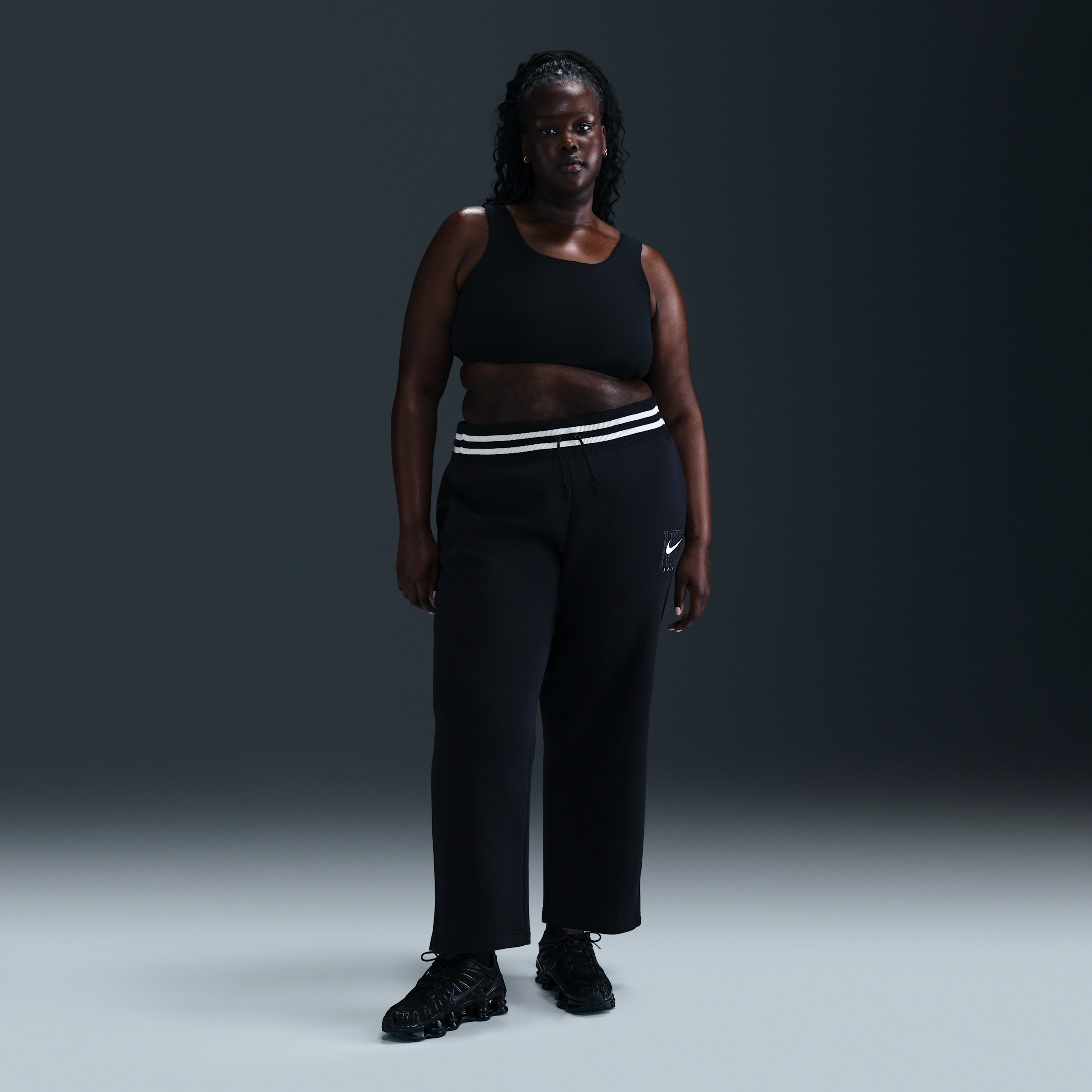 Nike Women's  Sportswear Phoenix Fleece High-waisted Wide-leg Graphic Pants (plus Size) In Black