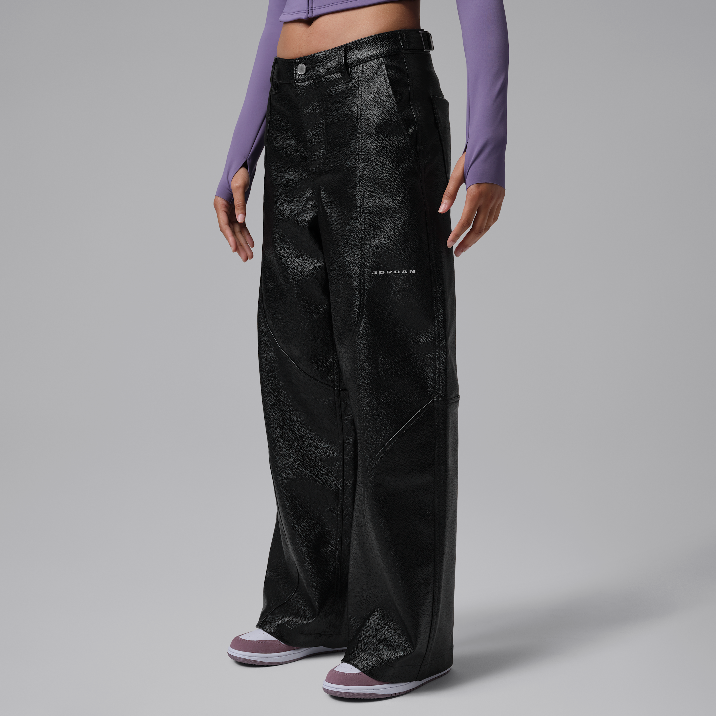 Women's Jordan Flight Faux-Leather Baggy Pants in Black | IM7186-010