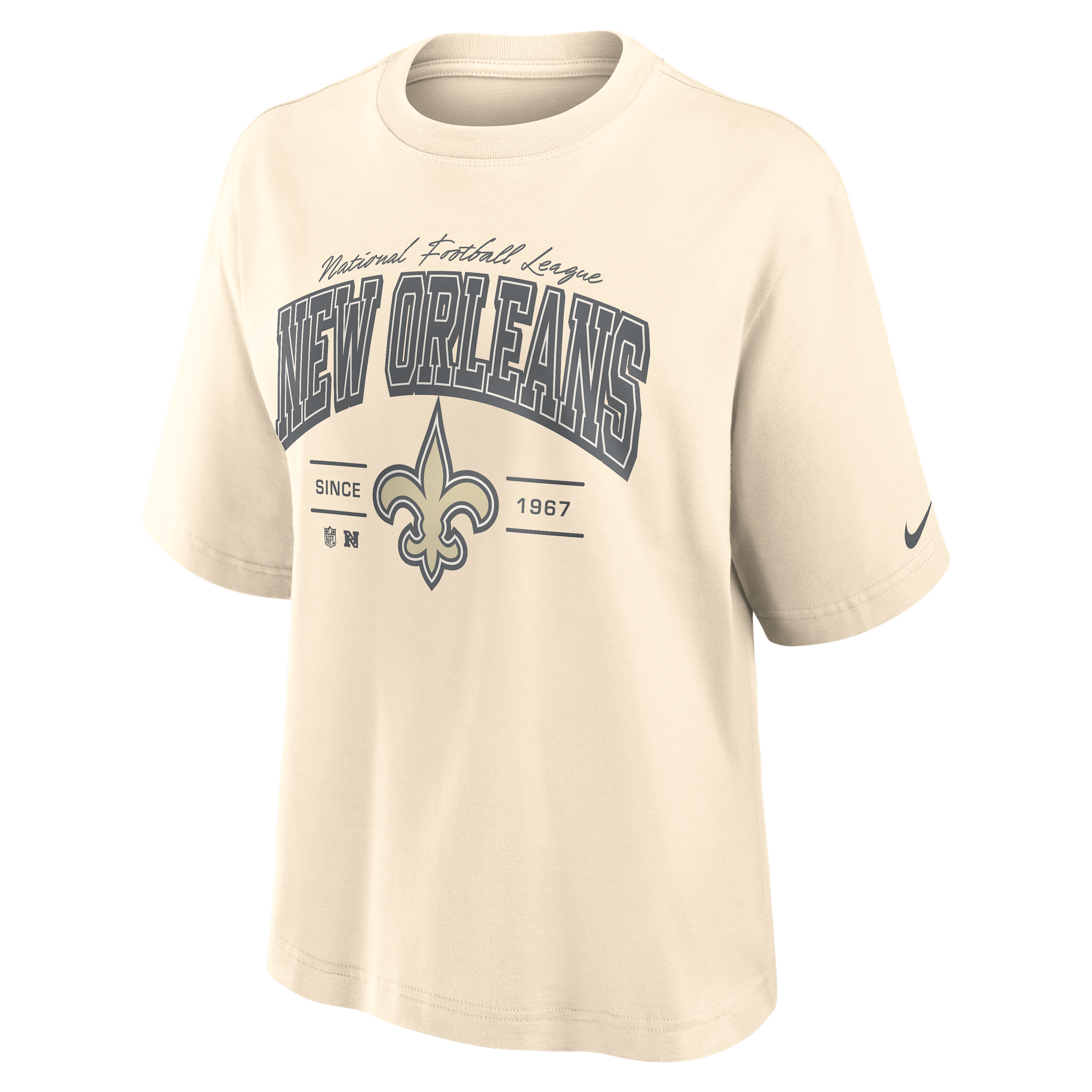 New Orleans Saints Vintage Mod Boxy Nike Women's NFL T-Shirt in White | 01CM15A7W-U9E