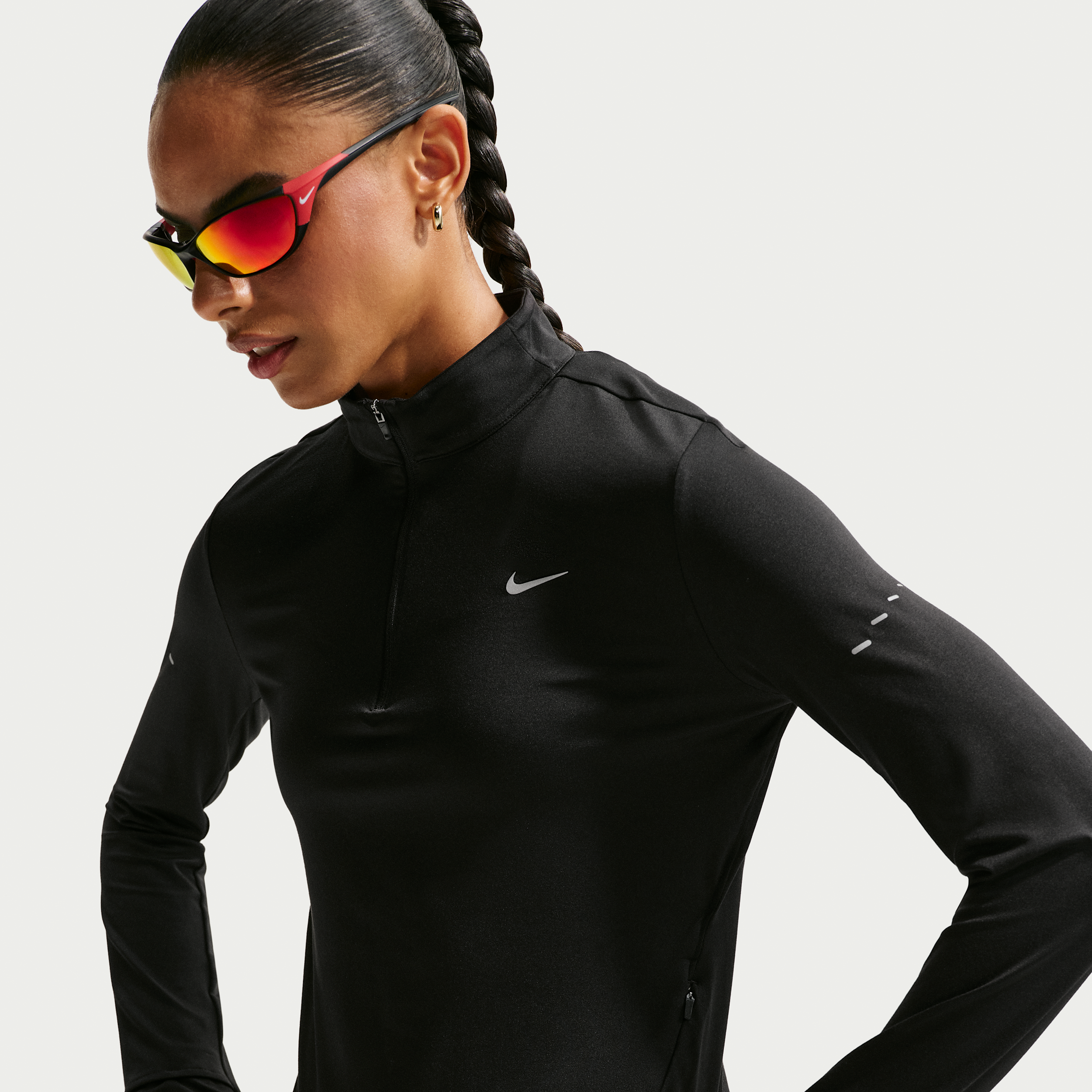 Swift Women's Dri-Fit UV 1/4-Zip Running Top - Black/Reflective Silver/M