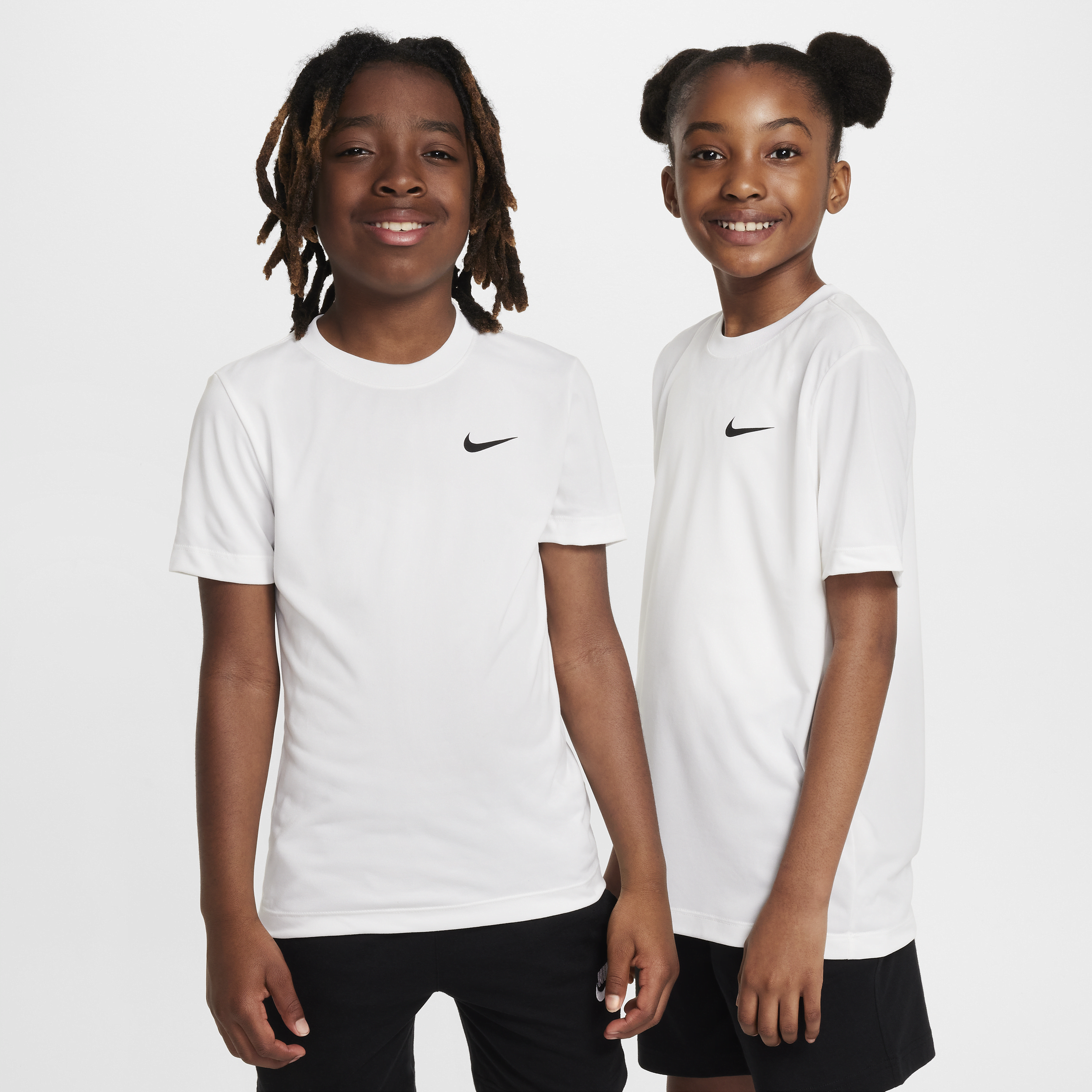 Nike Dri-fit Swoosh Big Kid Unisex Crew Neck Short Sleeve Regular Fit Graphic T-shirt In White
