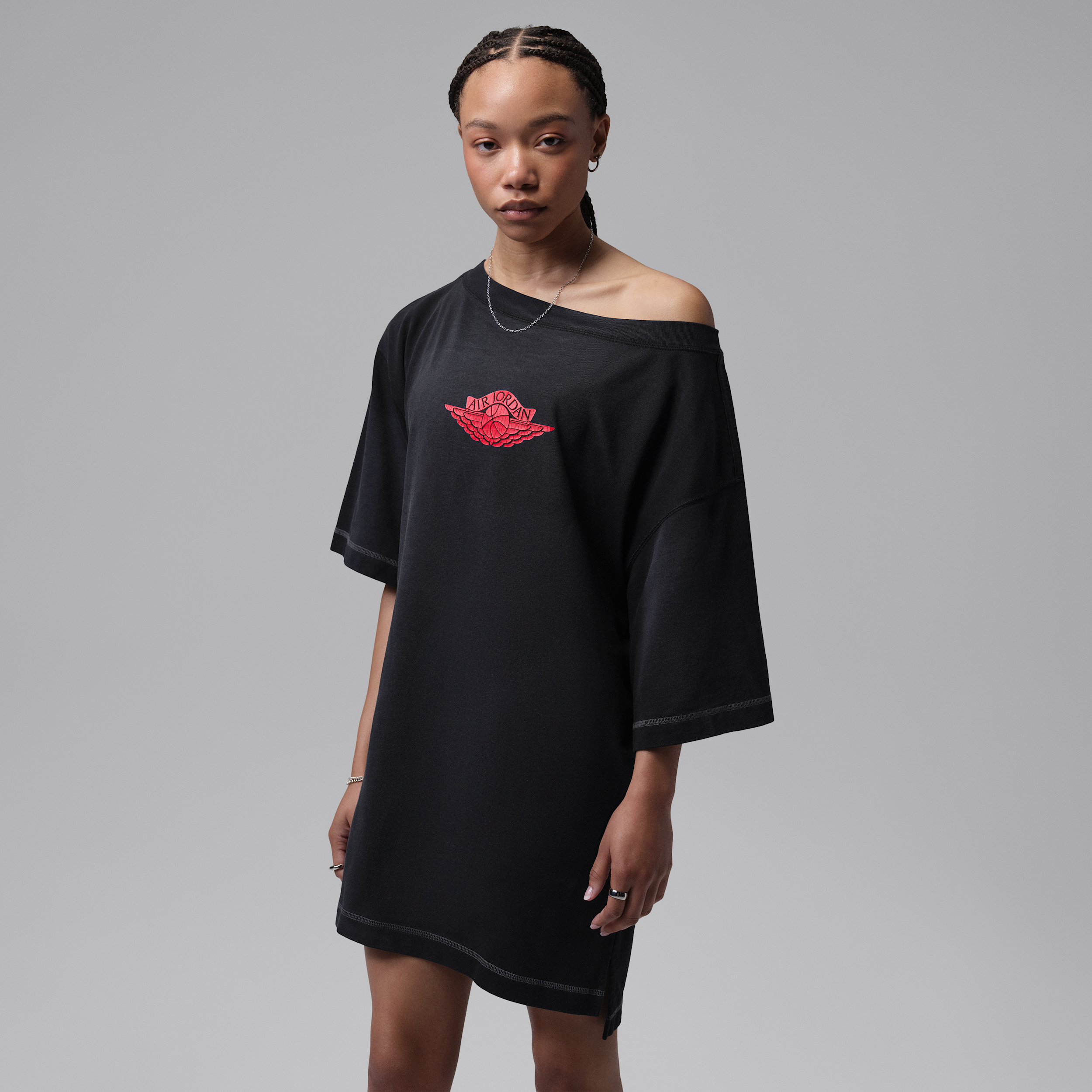 Jordan Flight Logo-print Off-shoulder Mini Dress In Black