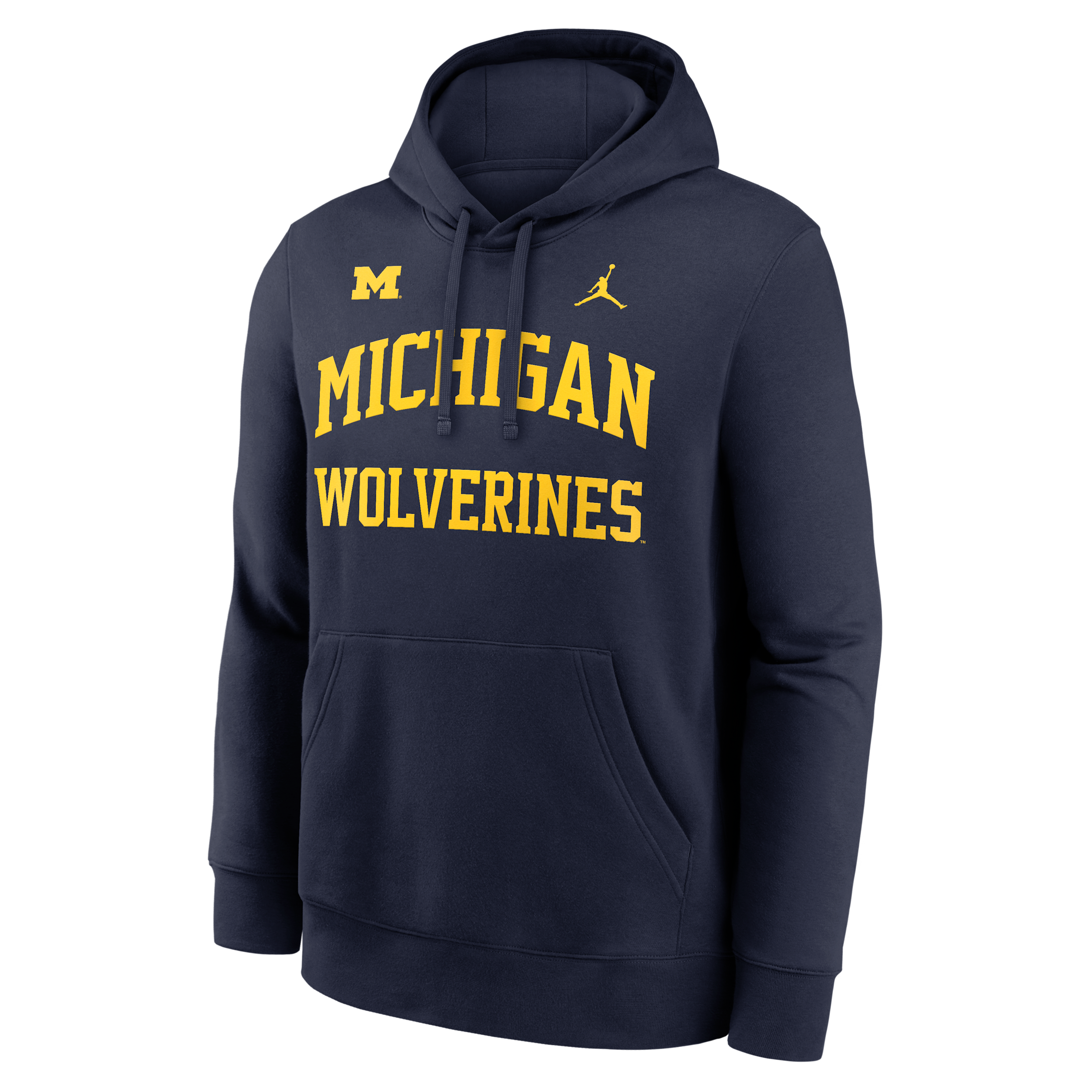 Jordan Men's Michigan Wolverines Primetime Arched Club Screen-printed Fleece Pullover Hoodie - Navy