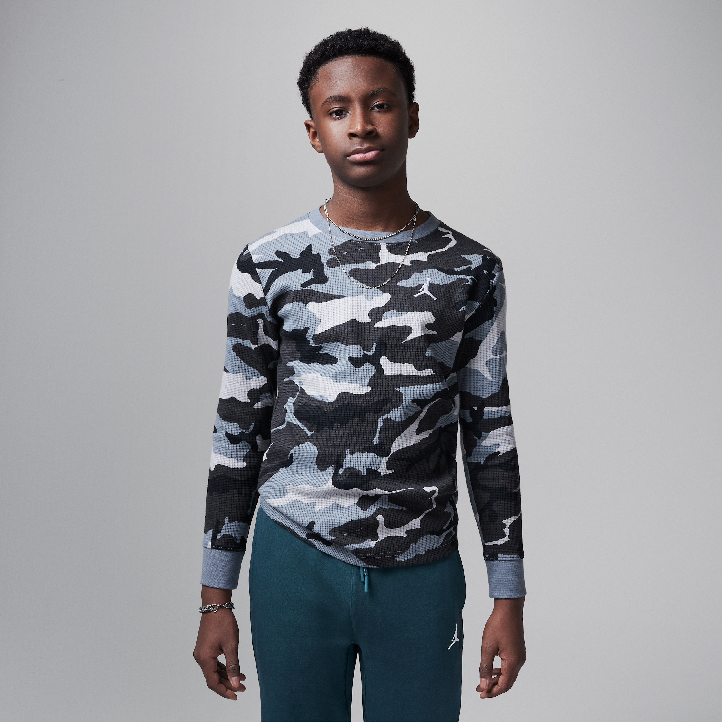 Jordan Brooklyn Essentials Big Kids' Camo Long Sleeve Top In Grey