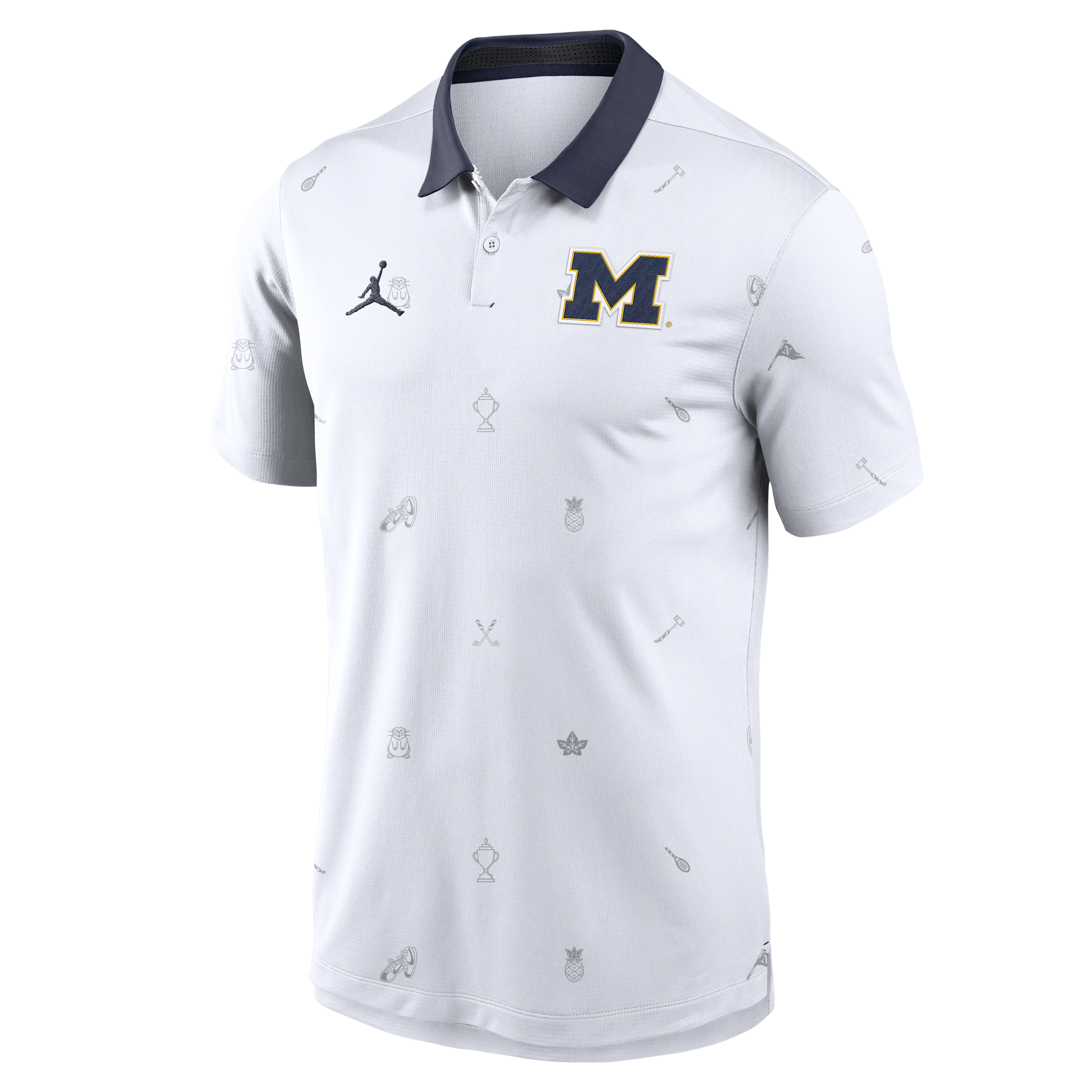 Men's Michigan Vapor Pattern Jordan Brand Dri-FIT College Polo in White | 0JHT081KMWN-RNS