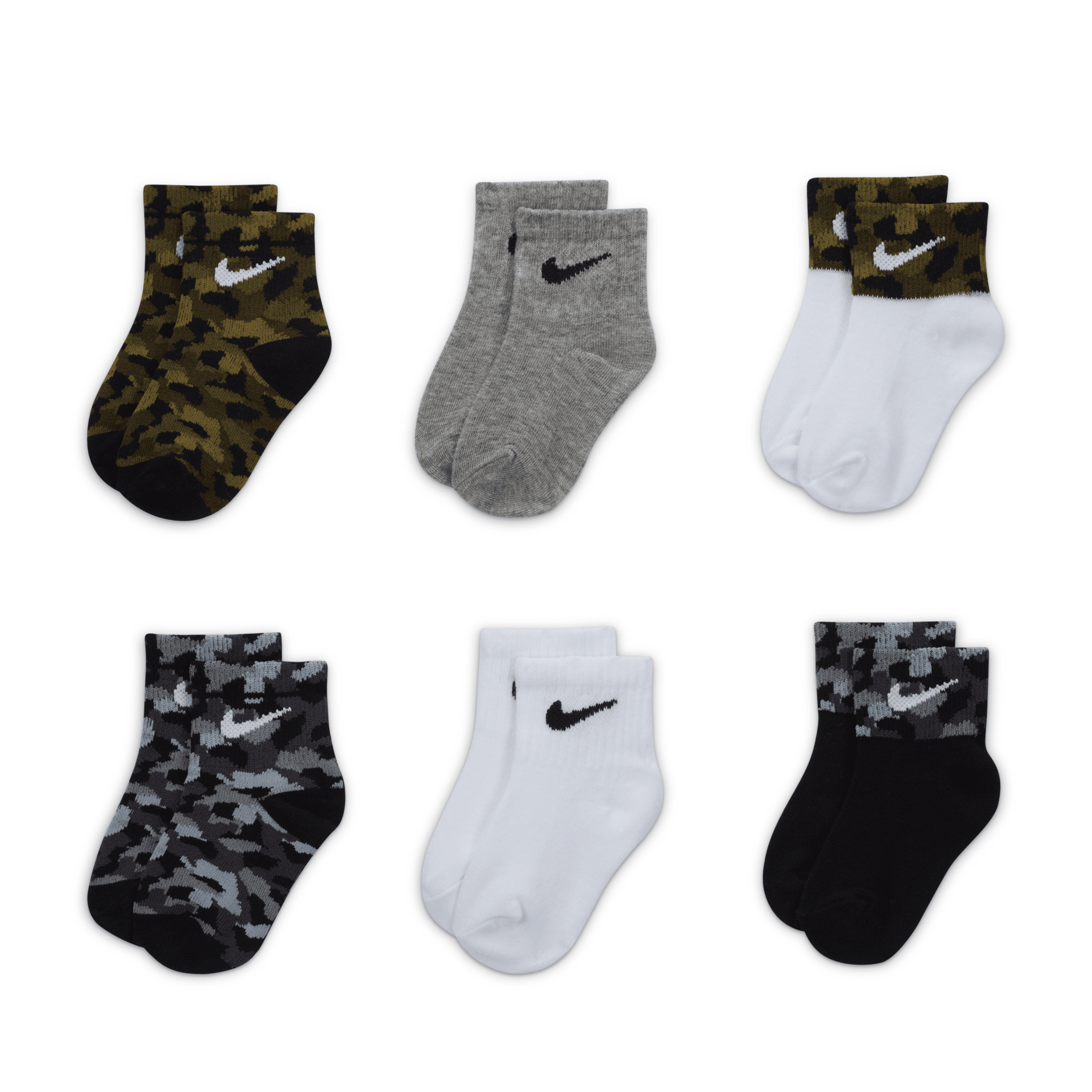 Nike Baby (0-9m) Camo Ankle Socks (6 Pairs) In Black