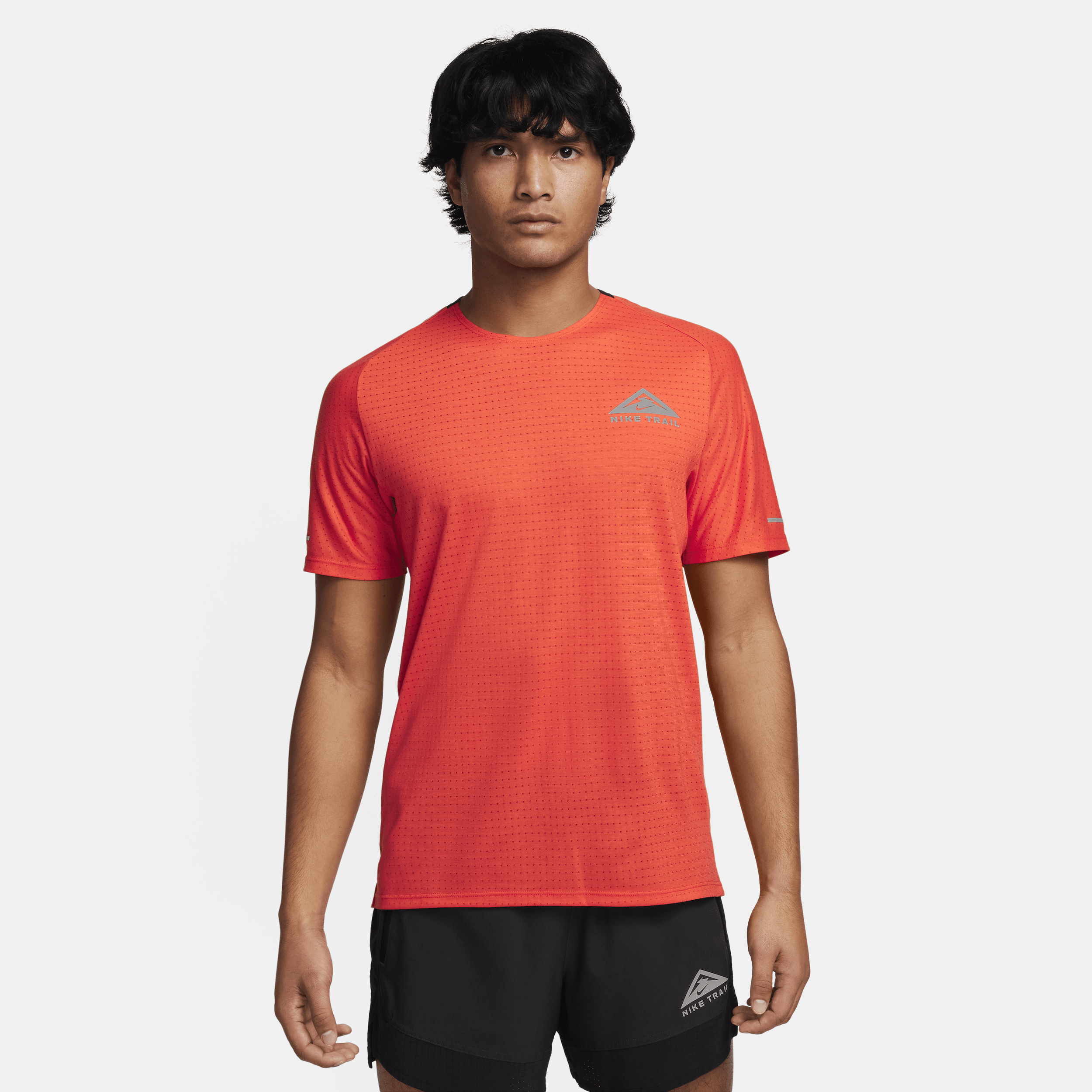 Shop Nike Men's Trail Solar Chase Dri-fit Short-sleeve Running Top In Orange