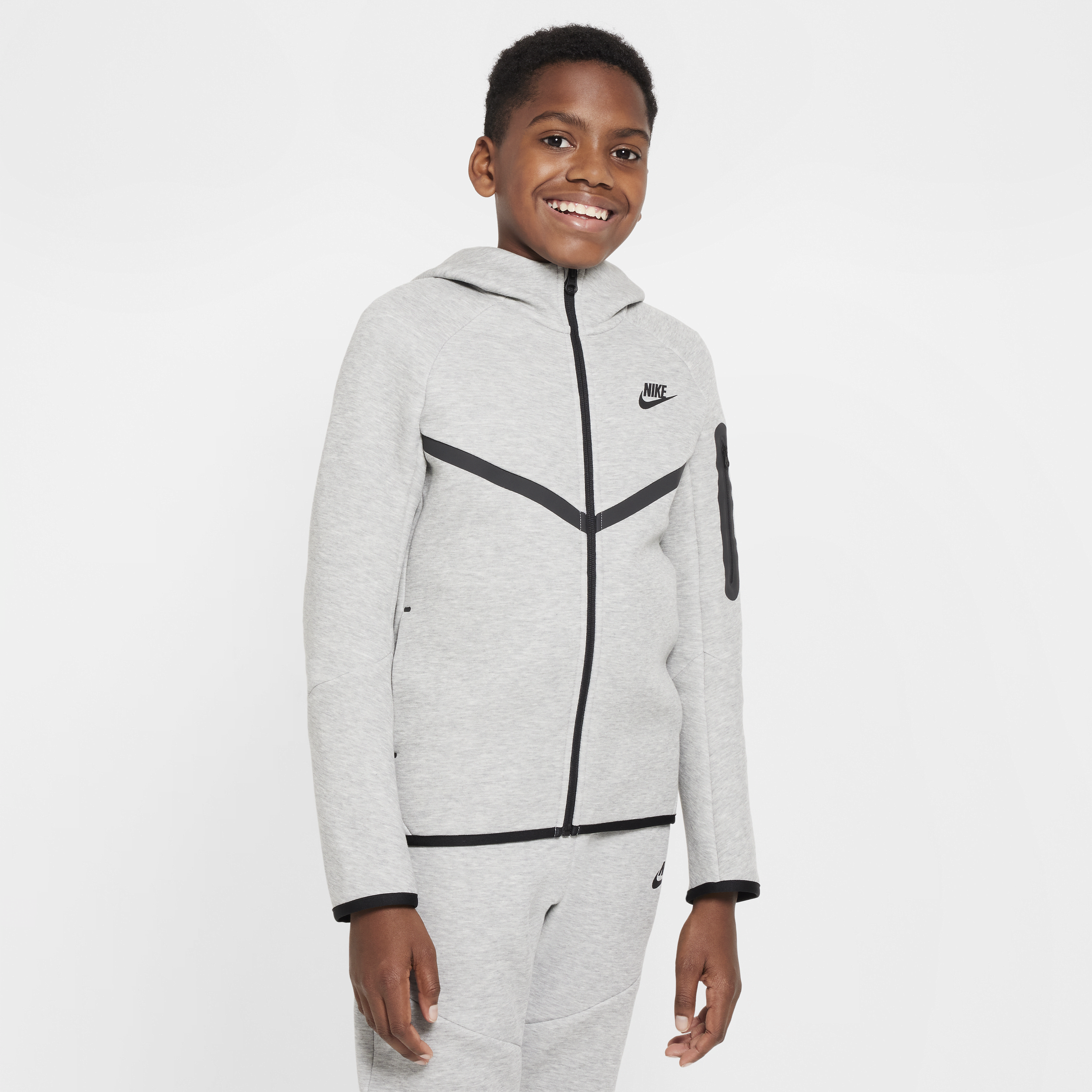 Shop Nike Sportswear Tech Fleece Big Kids' Full-zip Hoodie In Grey