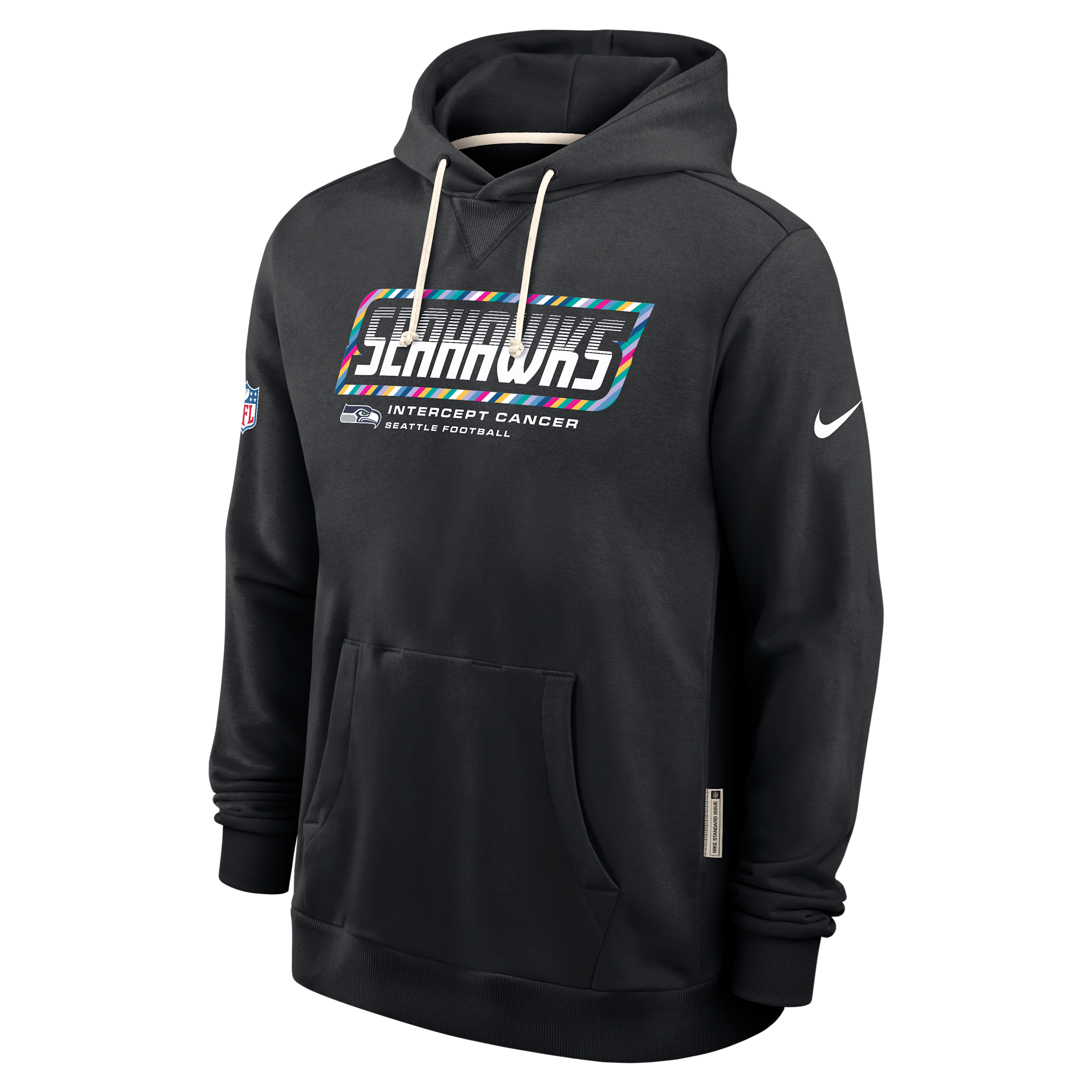 Seattle Seahawks Crucial Catch Sideline Standard Issue Nike Men's Dri-FIT NFL Pullover Hoodie in Black | 03AZ00AZUU-F9R