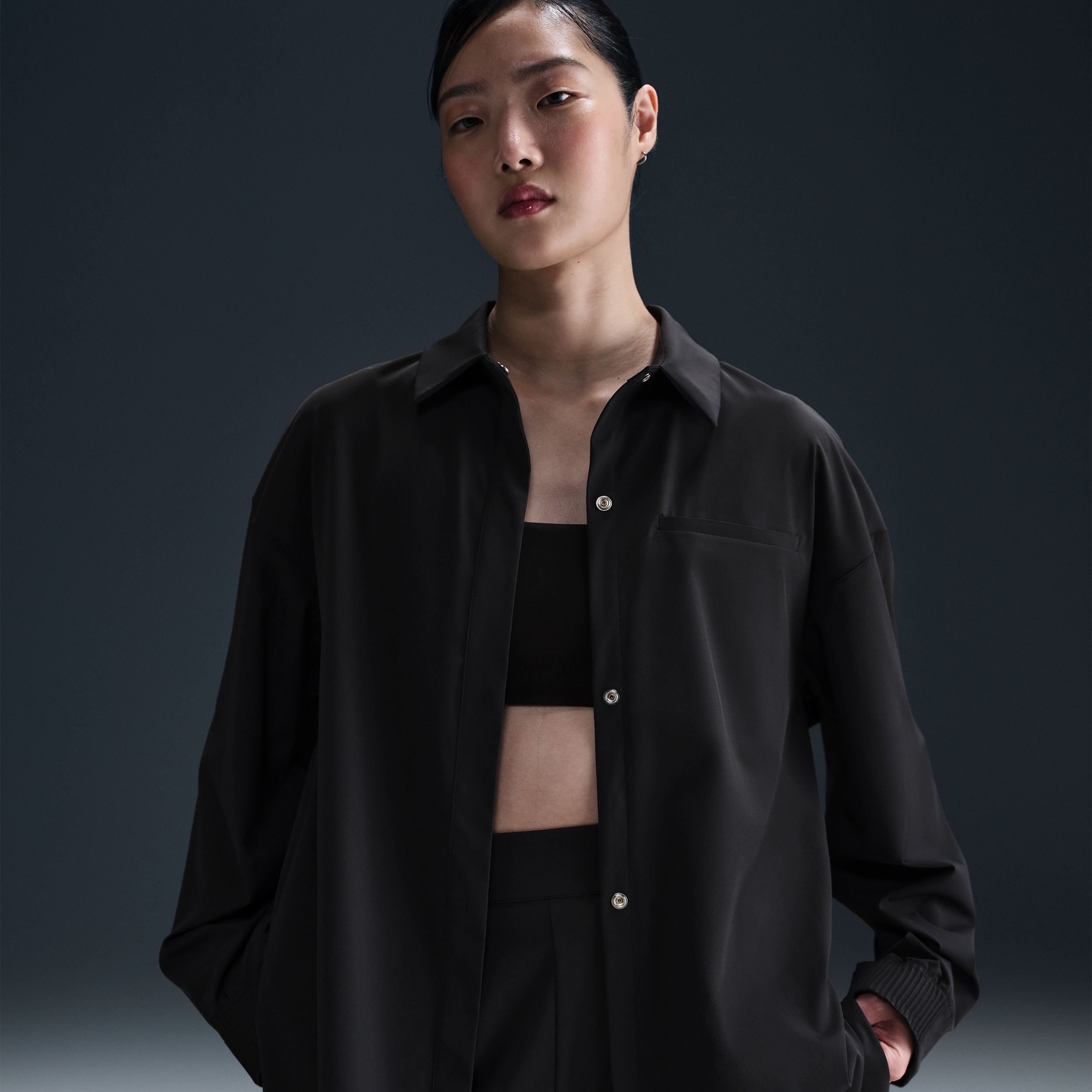 Nike Dri-fit Button-up Shirt In Black