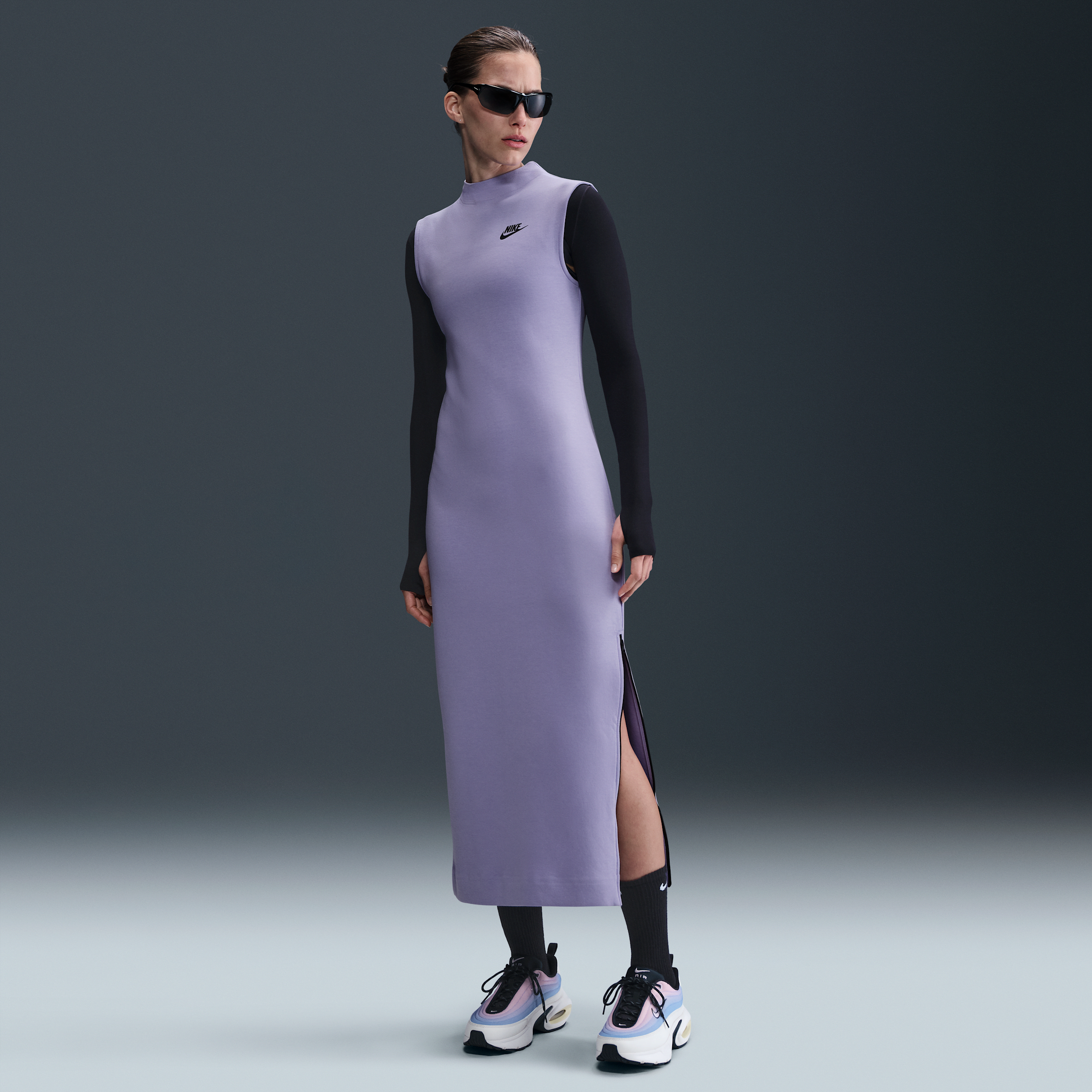 Nike Women's Sportswear Tech Fleece Slim Maxi Tank Top Dress In Purple