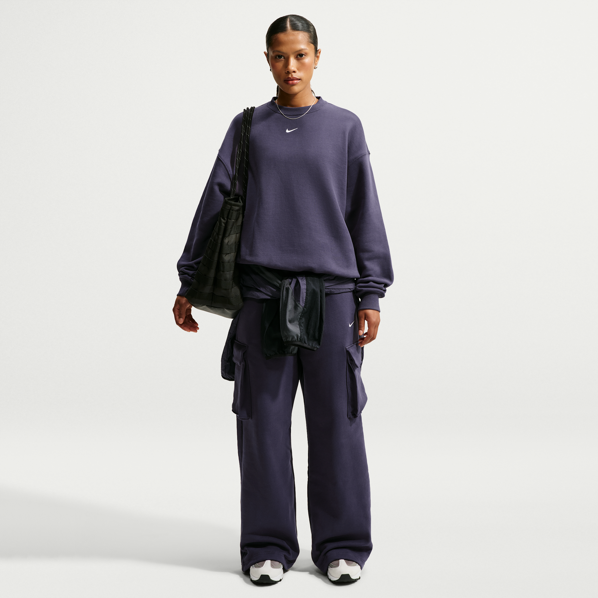 Nike Women's Studio Fleece Medium Weight Oversized High-Rise Cargo Pants, Gridiron/Sail