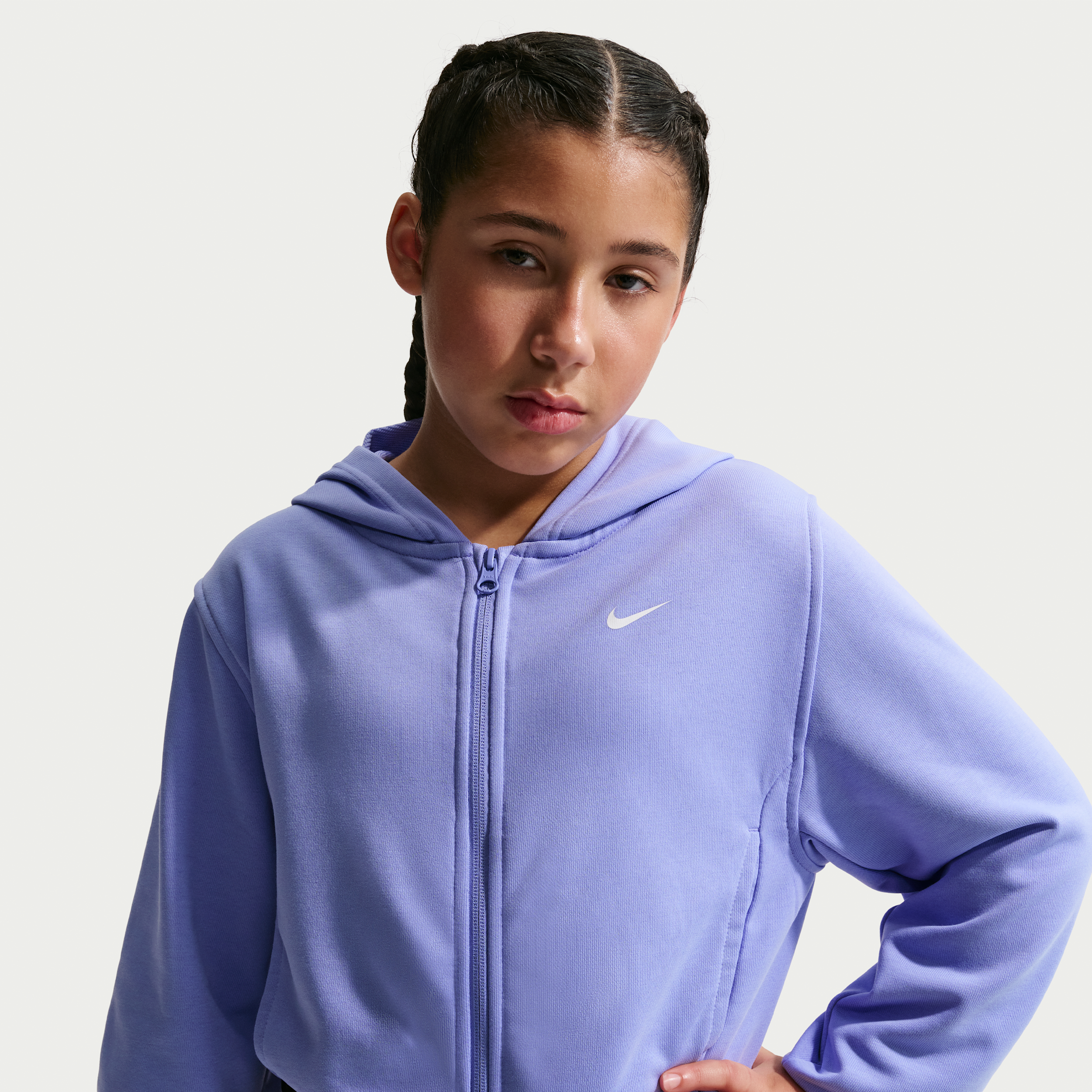 Nike Pro Fleece Big Kids' (Girls') Dri-FIT Full-Zip Hoodie in Purple | HQ9312-569