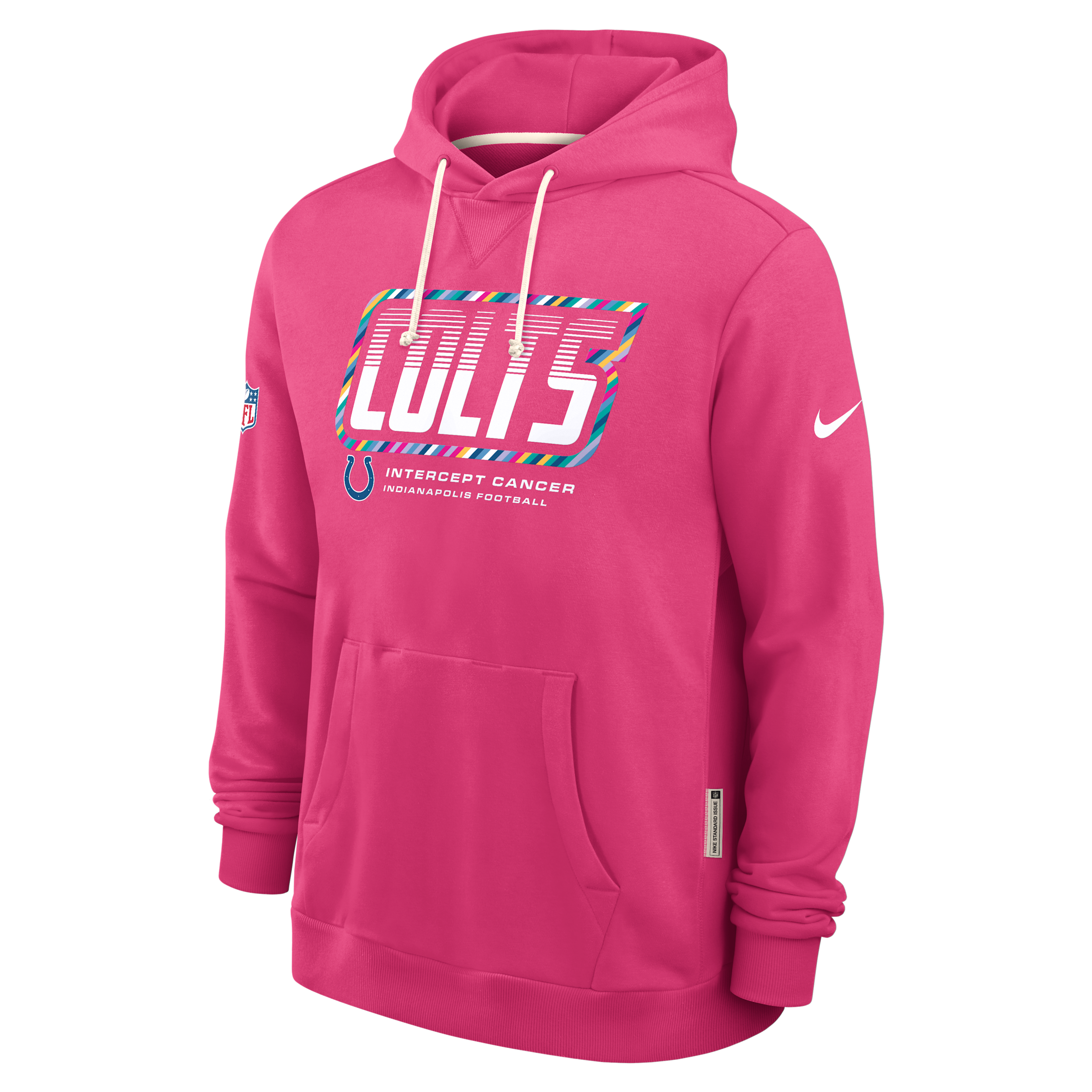 Indianapolis Colts Crucial Catch Sideline Standard Issue Nike Men's Dri-FIT NFL Pullover Hoodie in Pink | 03AZ68XZUE-F9R