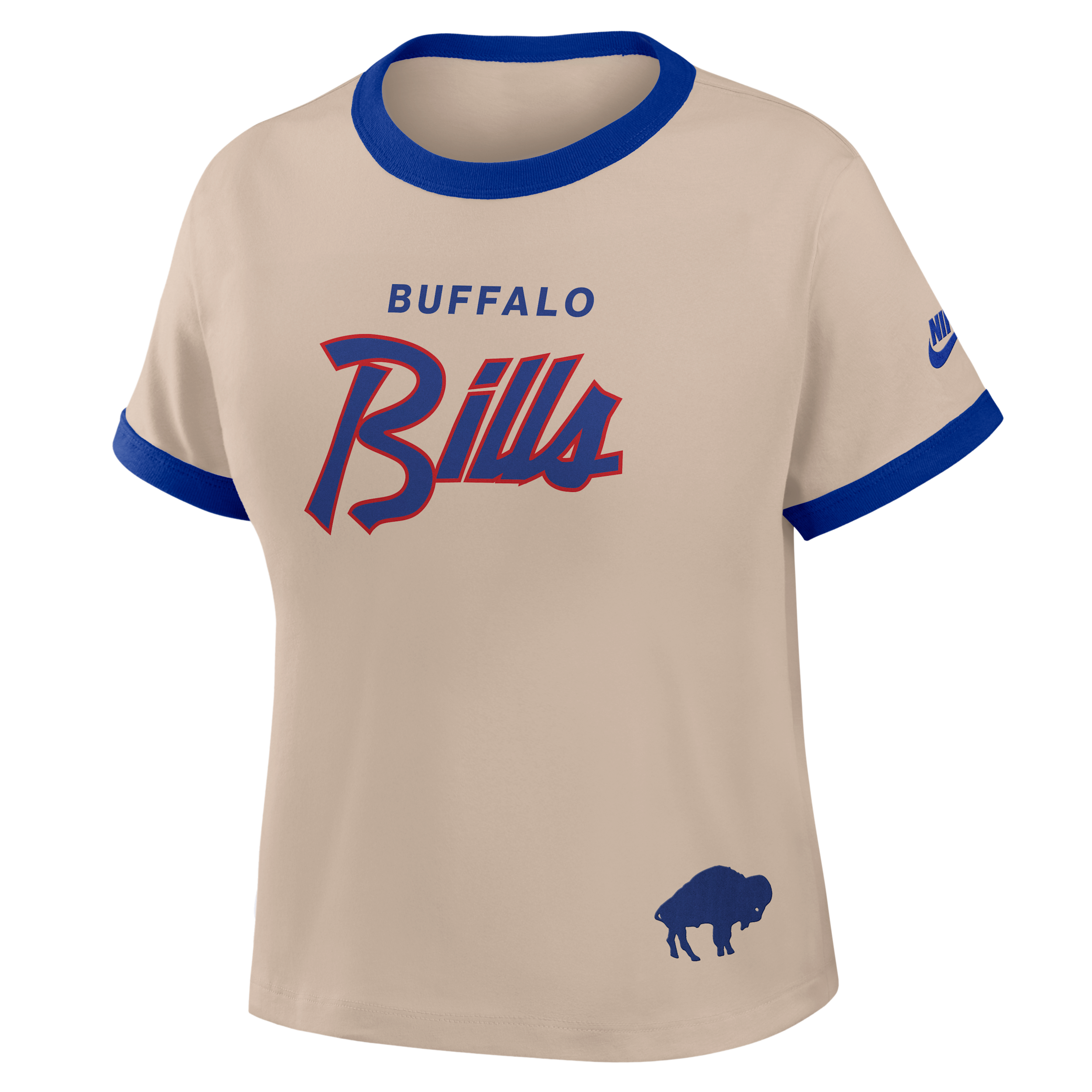 Buffalo Bills Rewind Ringer Mod Nike Women's NFL Cropped T-Shirt in Brown | 04N90IKZ81V-X5Q