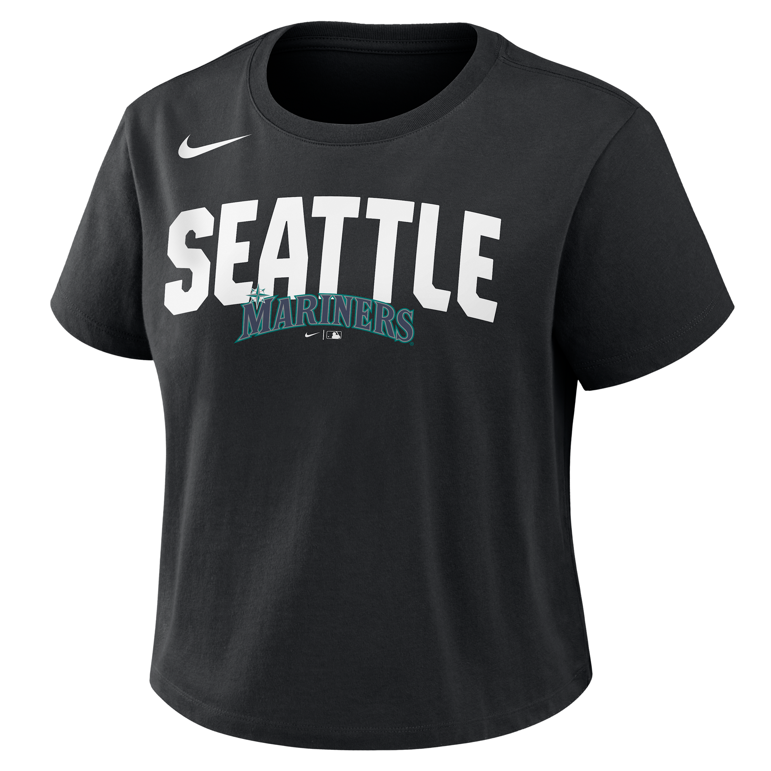 Seattle Mariners Mod Nike Women's MLB Cropped T-Shirt in Black | 048600AMVR-QHU