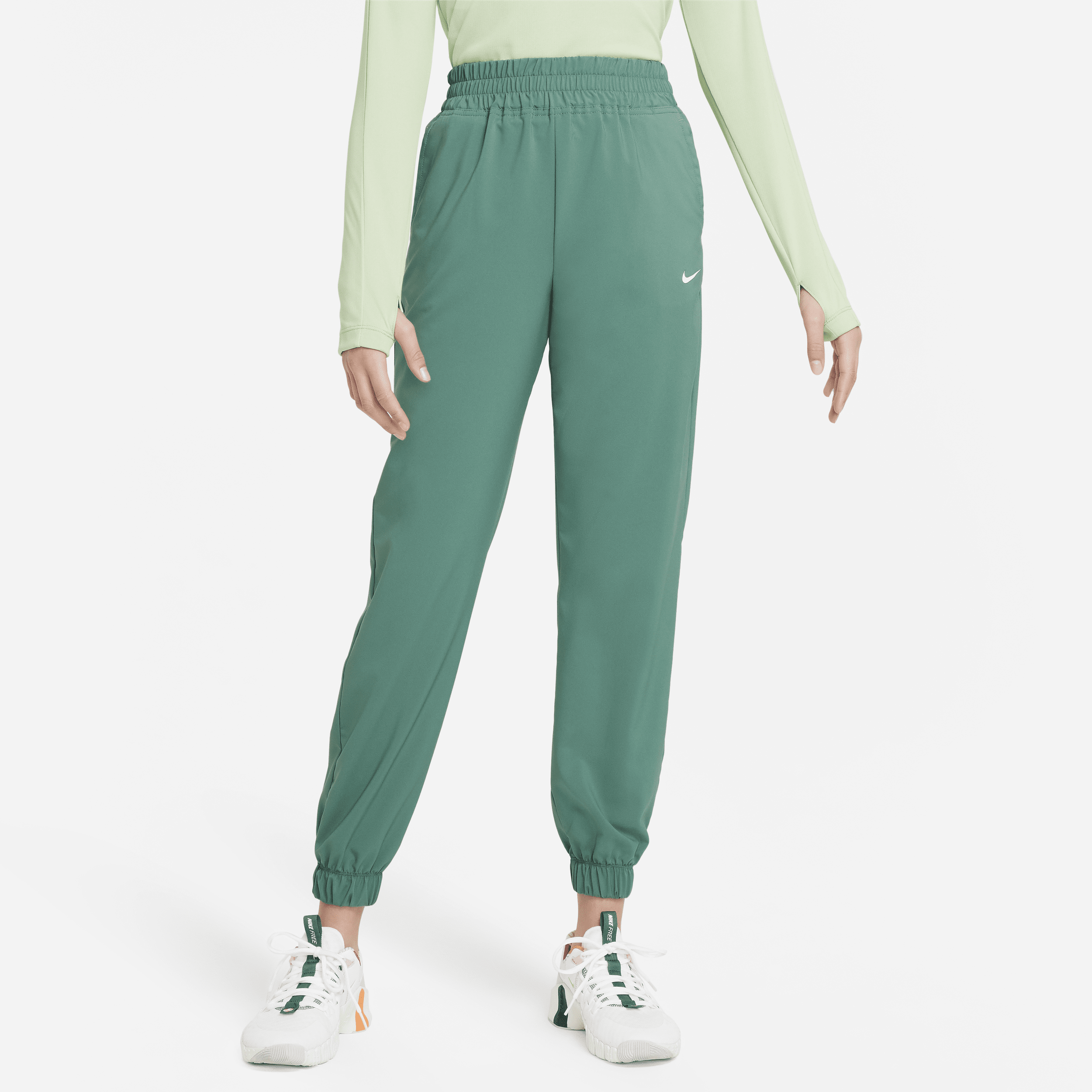 Shop Nike Dri-fit One Big Kids' (girls') Woven Training Pants In Green