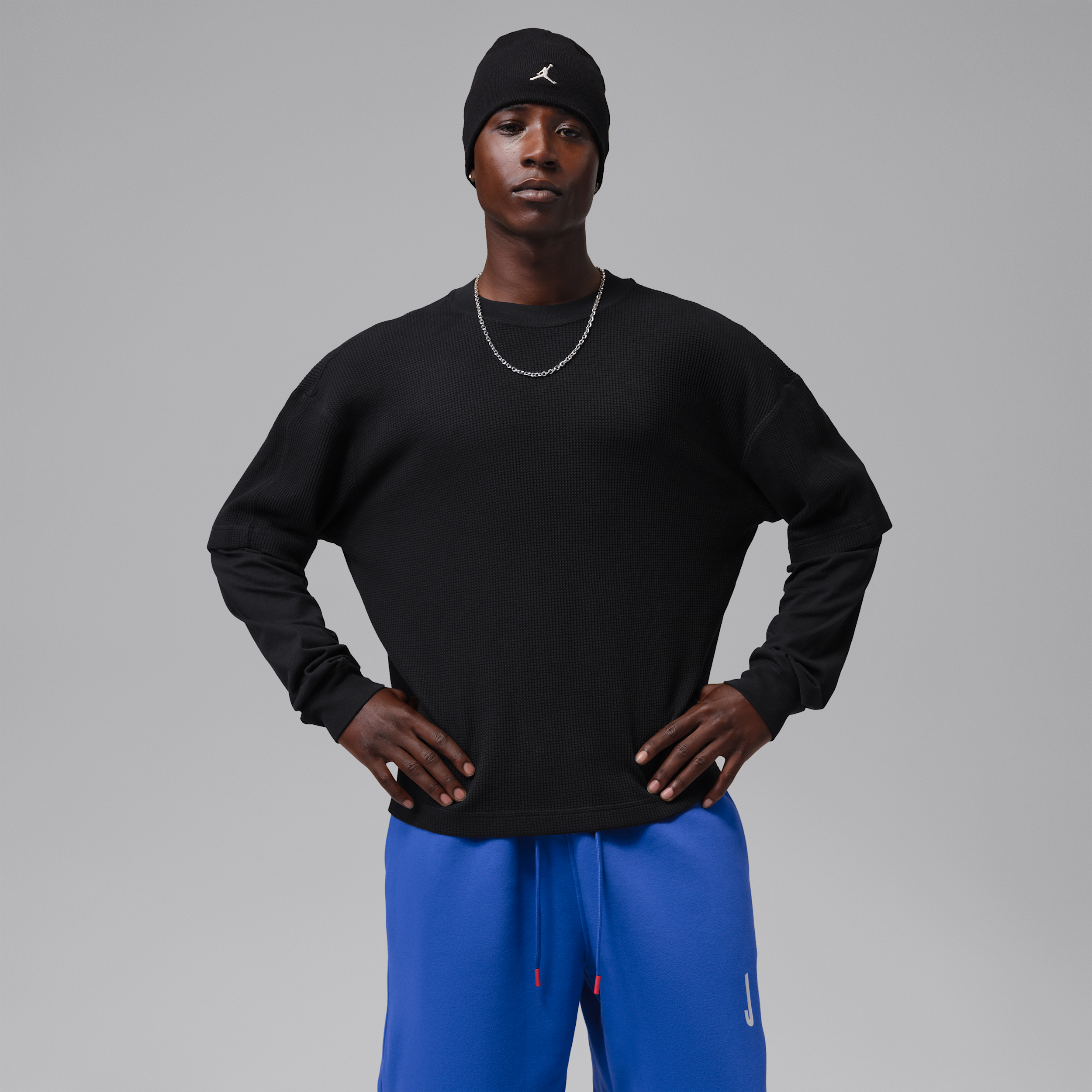 Men's Jordan Brooklyn Waffle Crew-Neck Sweatshirt in Black | IM9816-010
