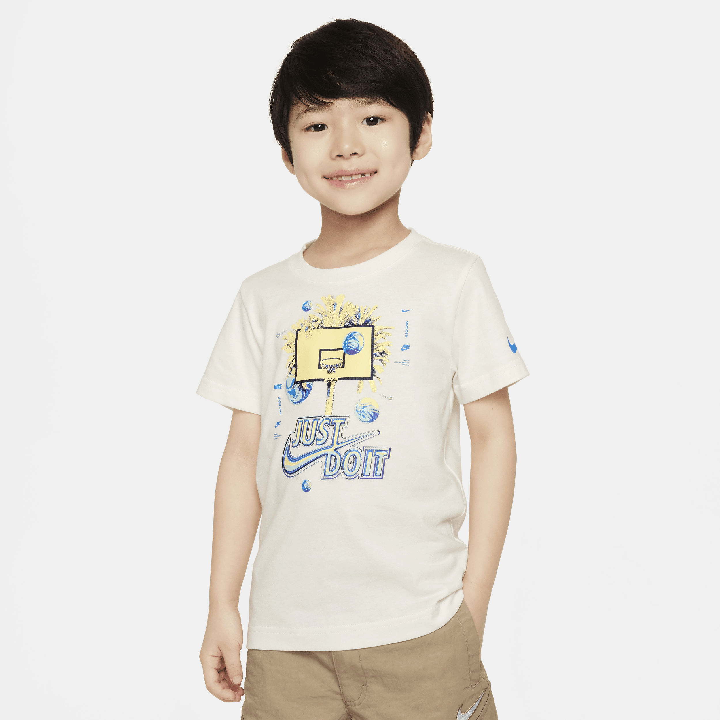 Shop Nike Little Kids' Palm Tree Hoop Jdi T-shirt In White